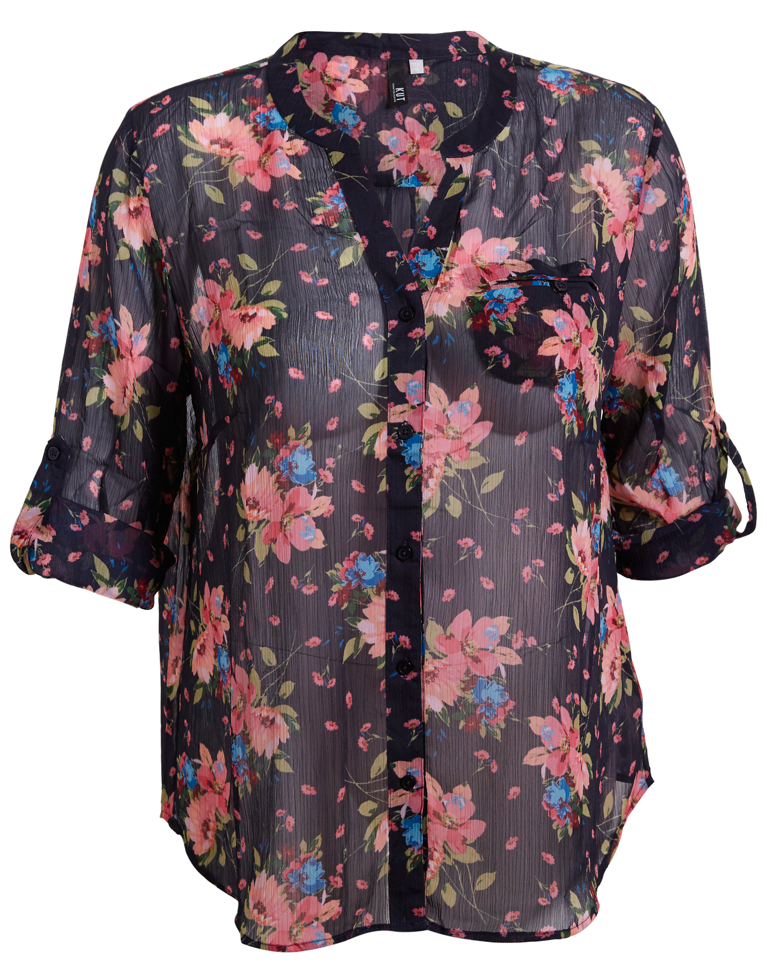 KUT from the Kloth Button Front Long Sleeve Sheer Blouse