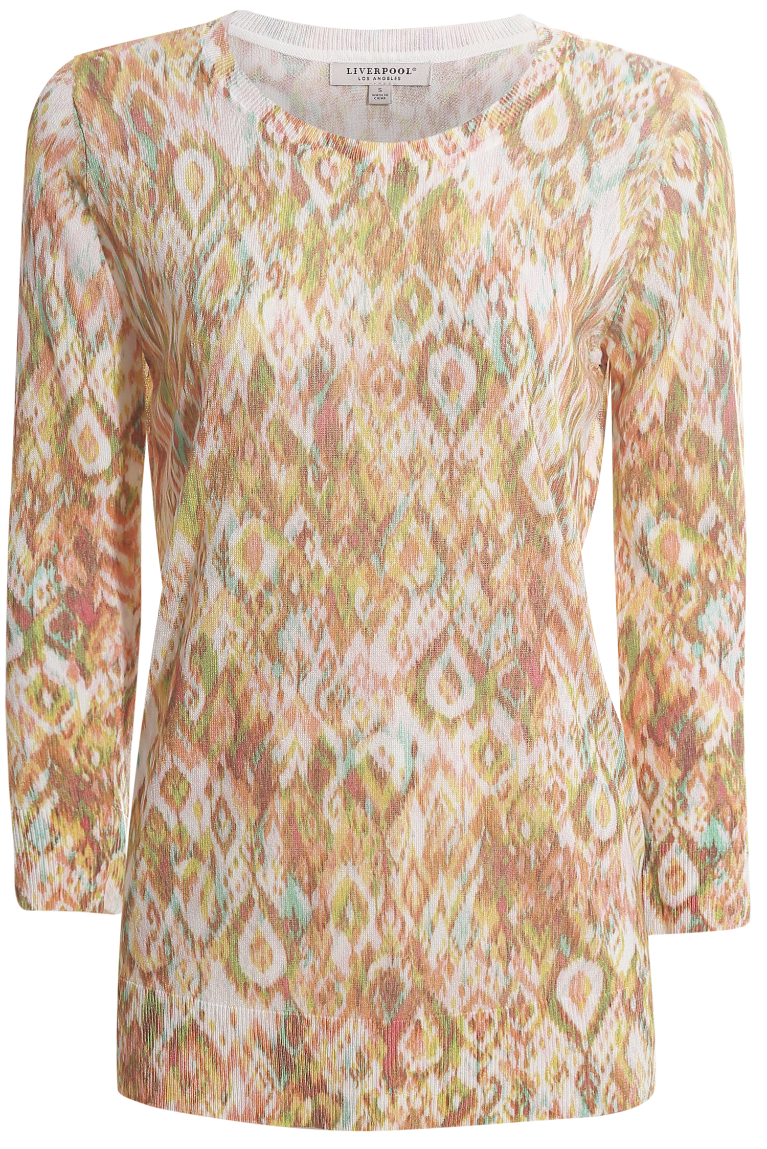 Liverpool Printed Three Quarter Sleeve Knit Top
