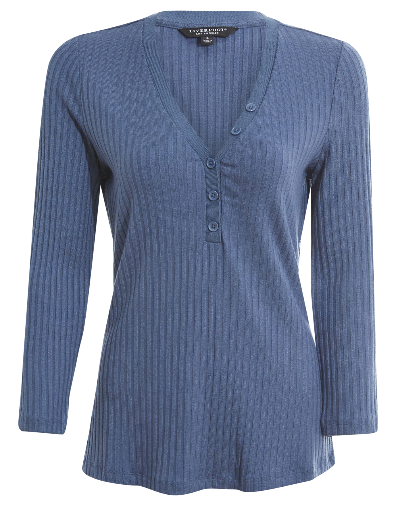 Liverpool 3/4 Rib Knit Button Up Top