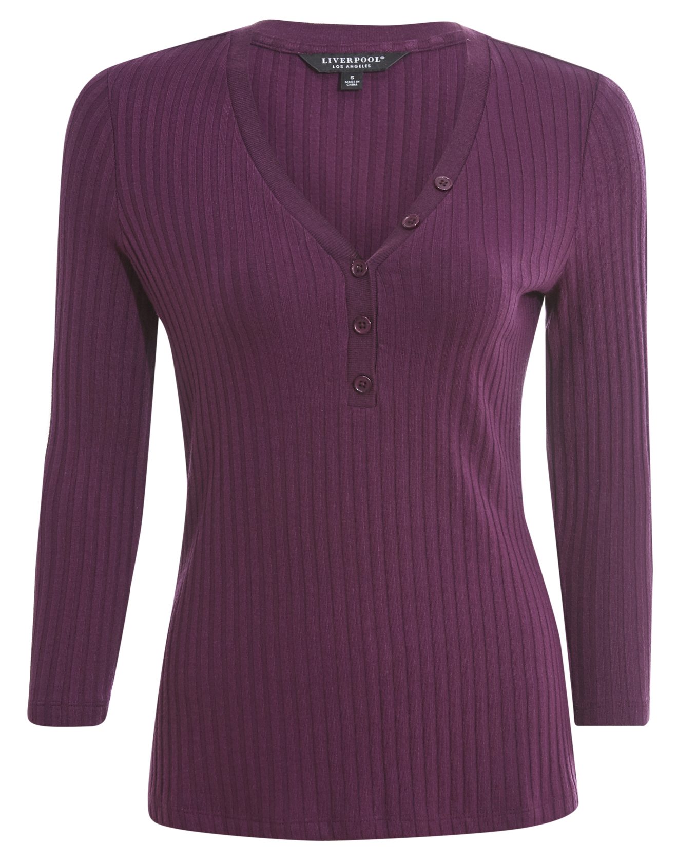 Liverpool 3/4 Rib Knit Button Up Top