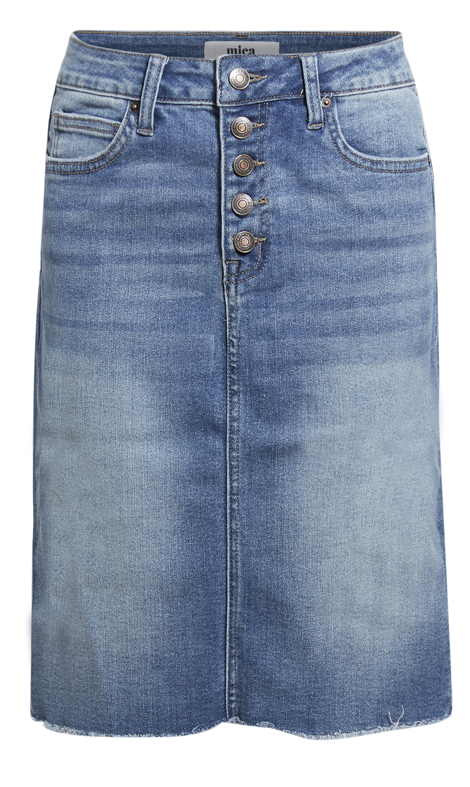 Button Fly Frayed Hem Denim Skirt