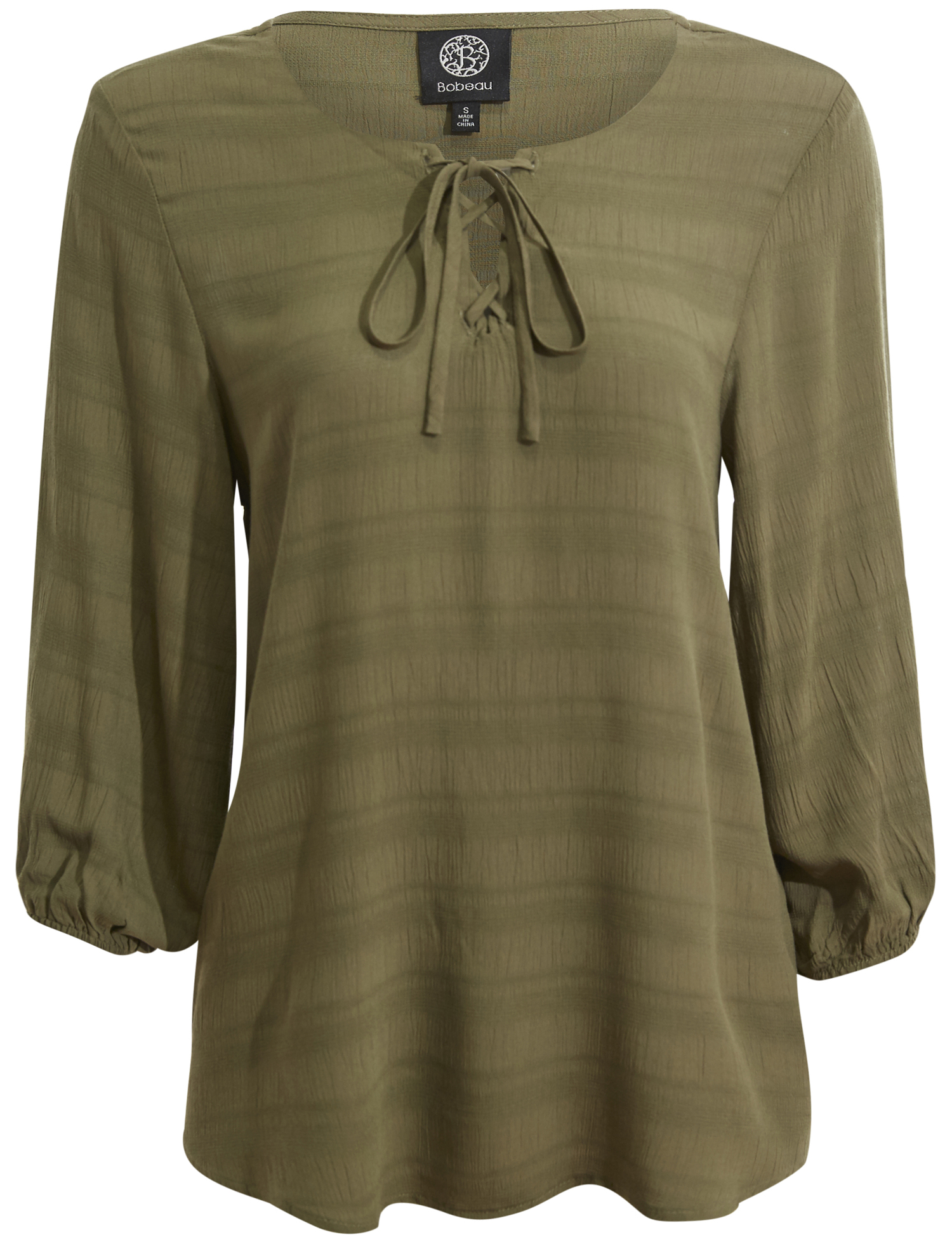Lace Up Three Quarter Sleeve Blouse