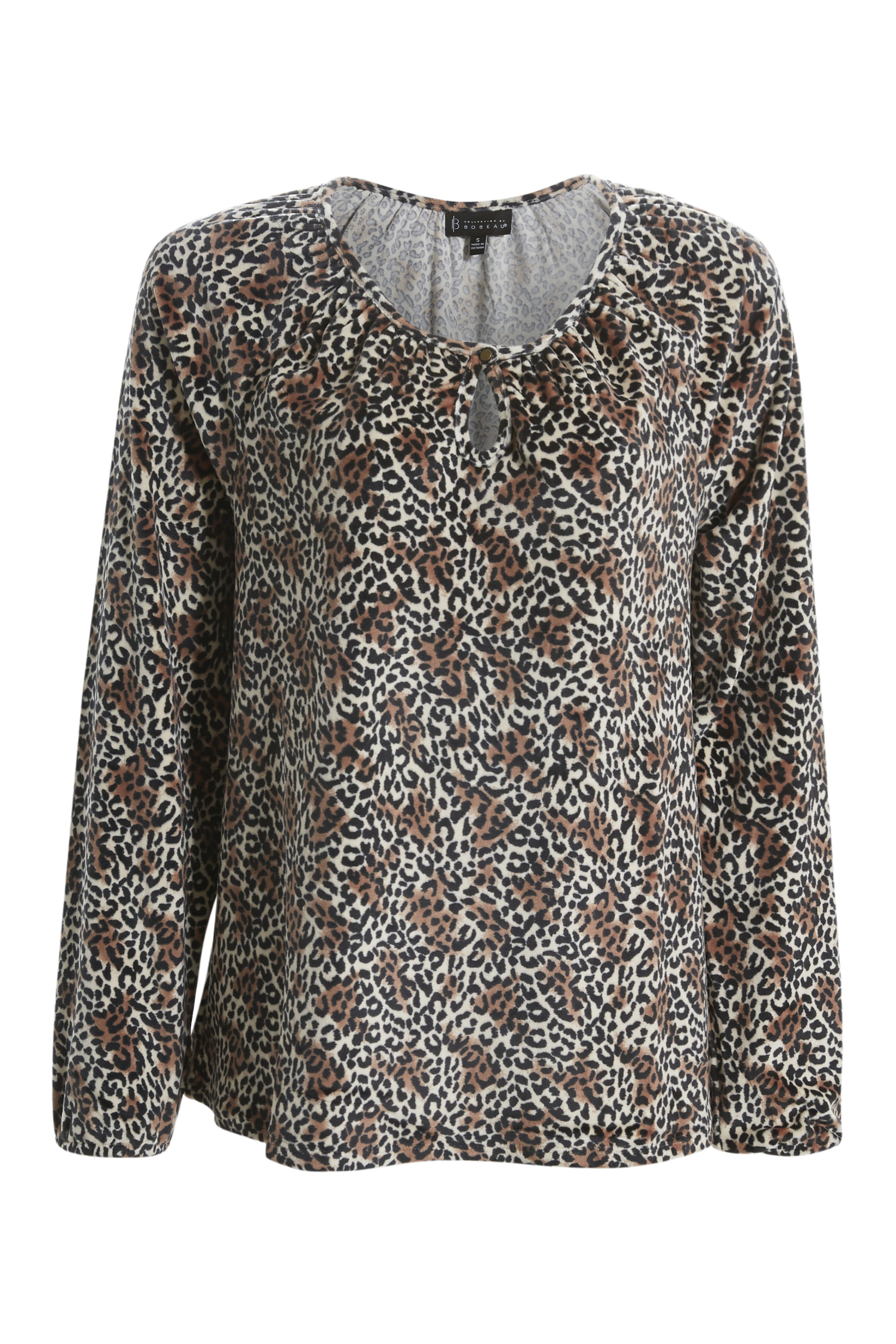 Keyhole Neck Animal Print Long Sleeve