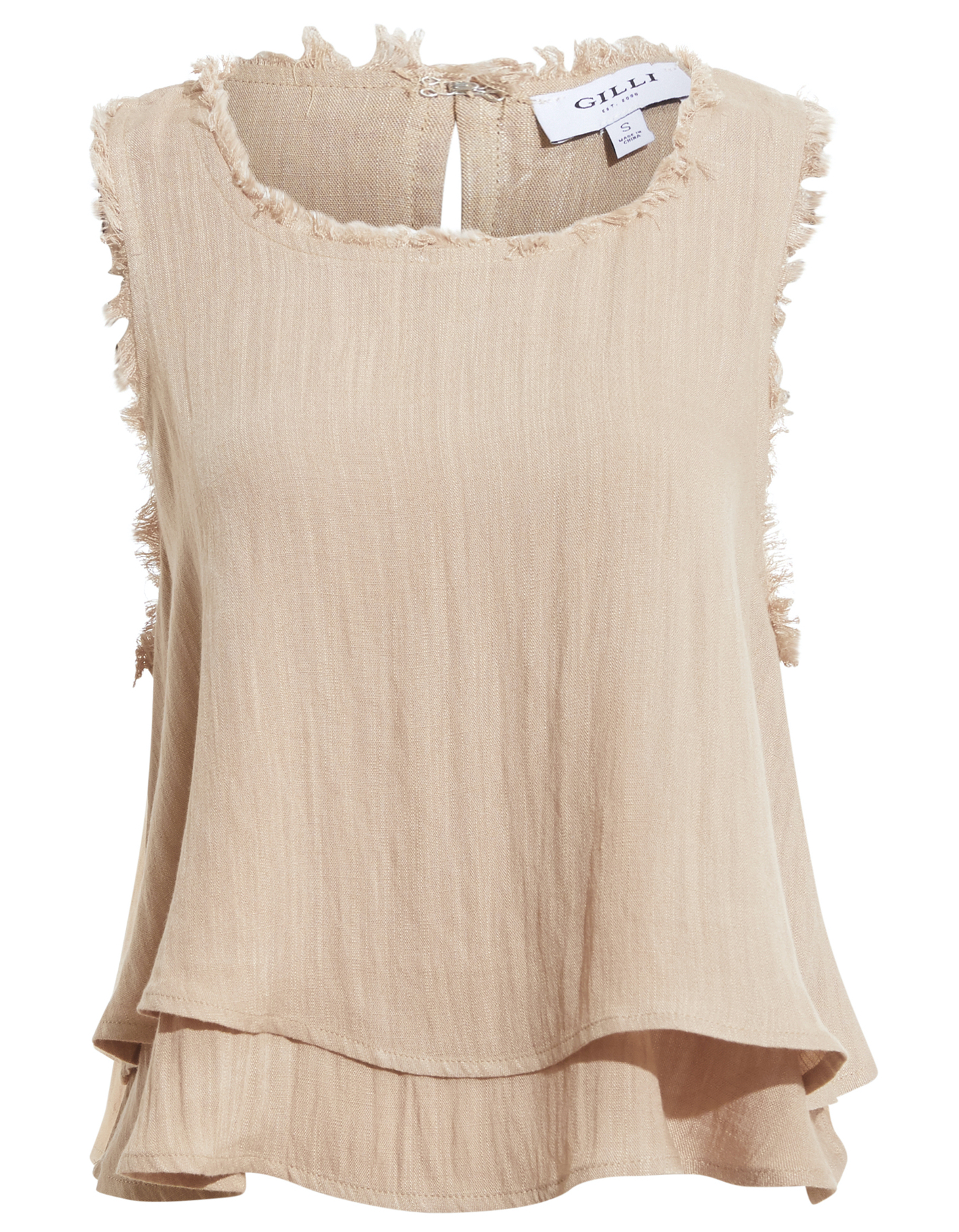 Sleeveless Layered Top with Frayed Edges