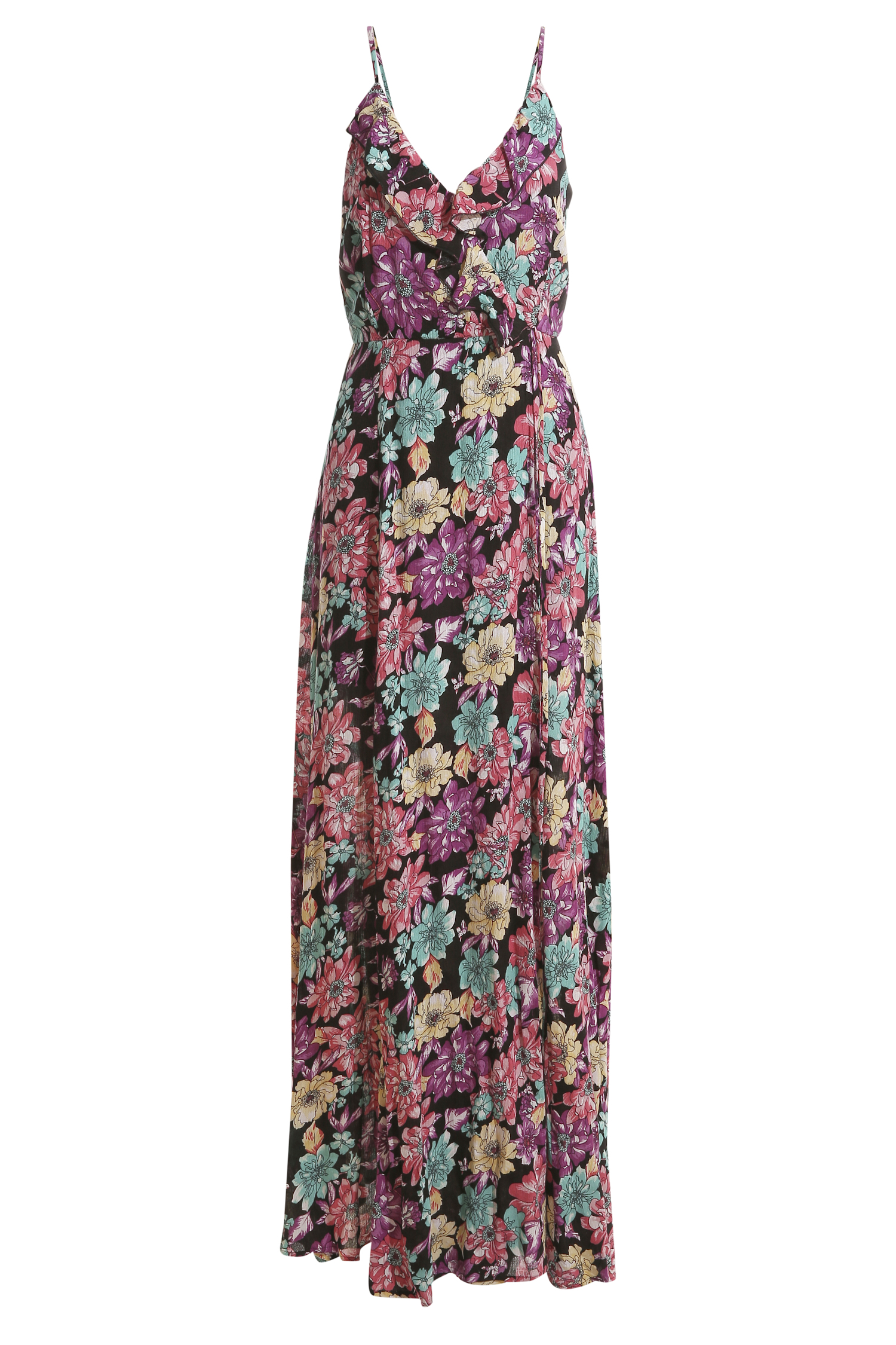 Sleeveless Faux Wrap Maxi Dress in Black Multi XS - S | DAILYLOOK