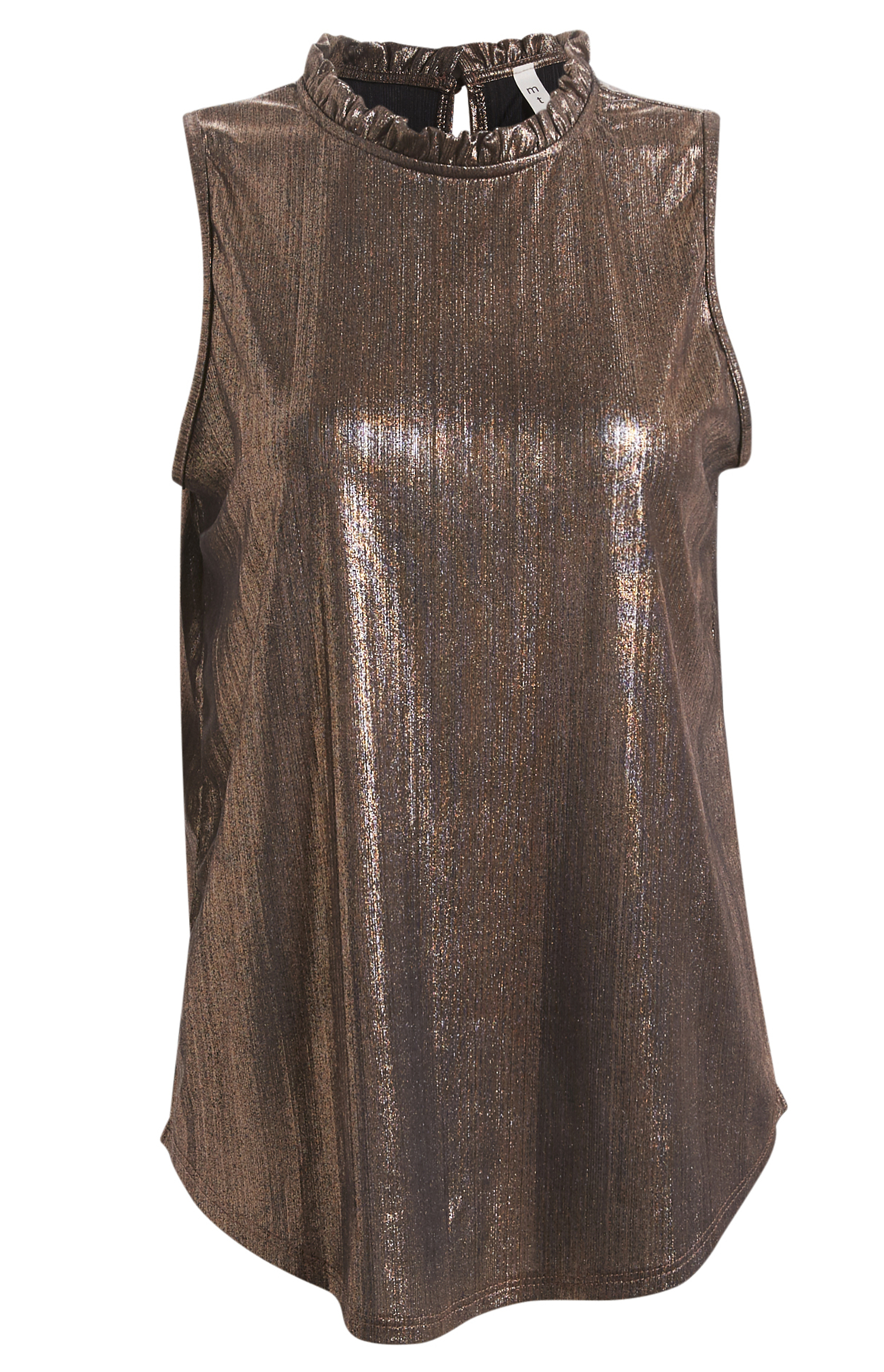 Metallic Knit Ruffle Mock Neck Top