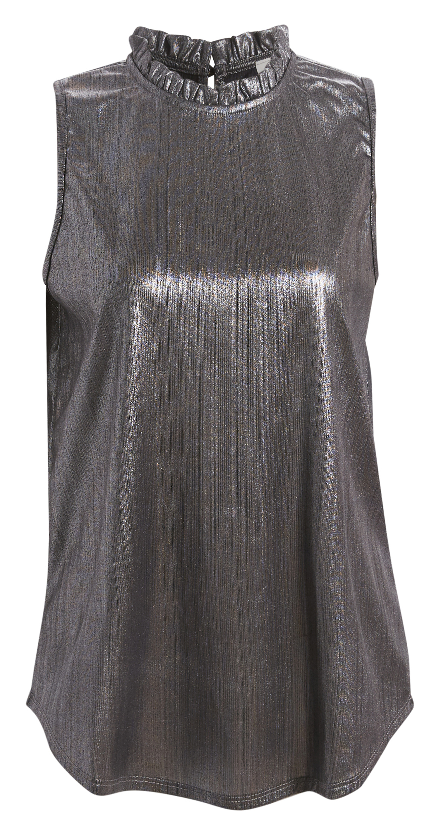 Metallic Knit Ruffle Mock Neck Top