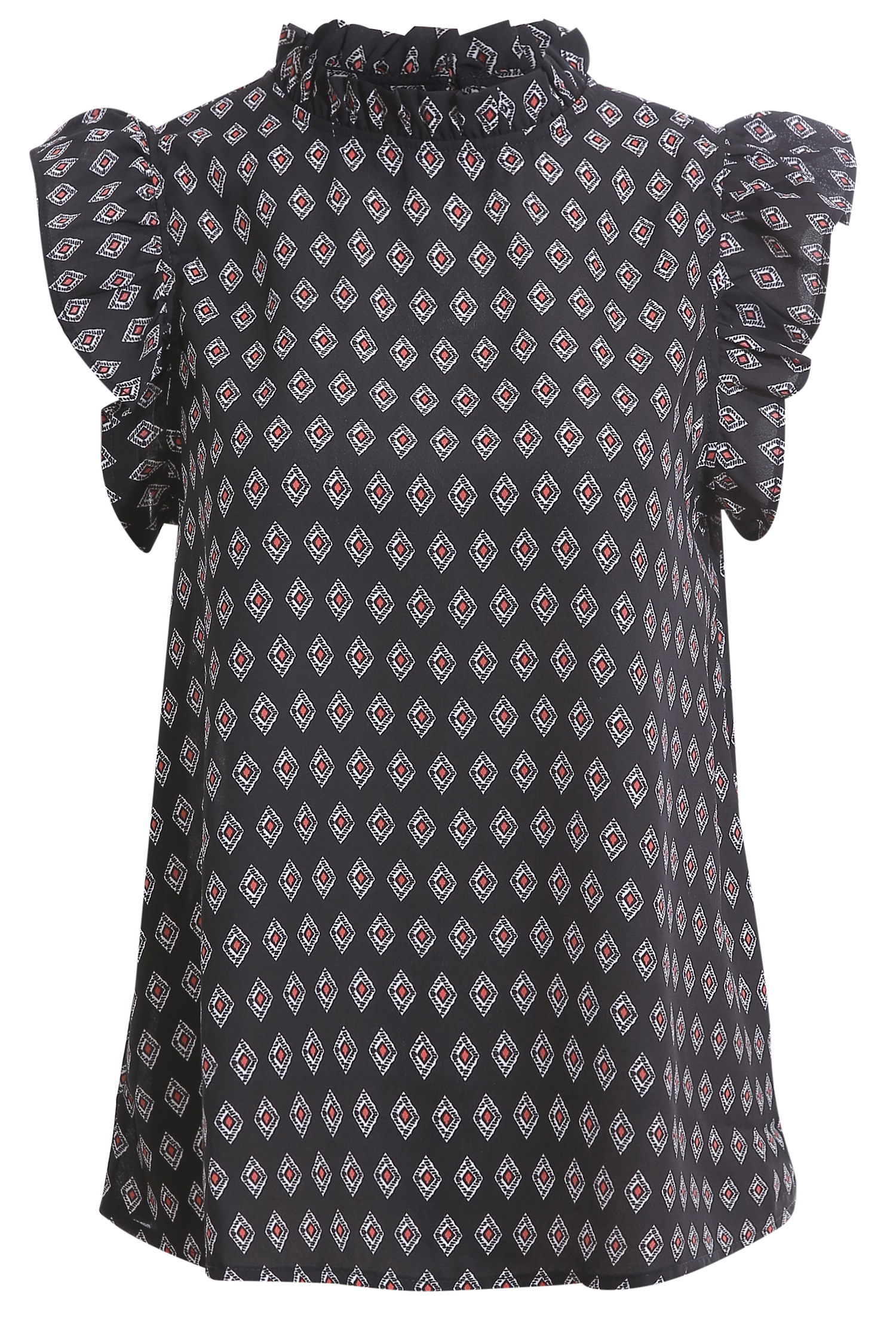 Geo Printed Ruffle Blouse