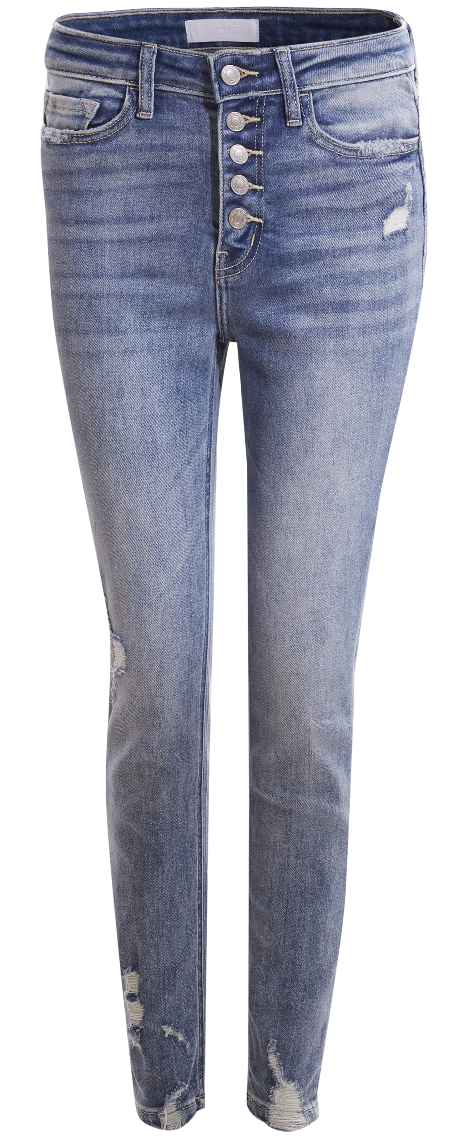 High Rise Crop W/ Exposed Button Fly Denim
