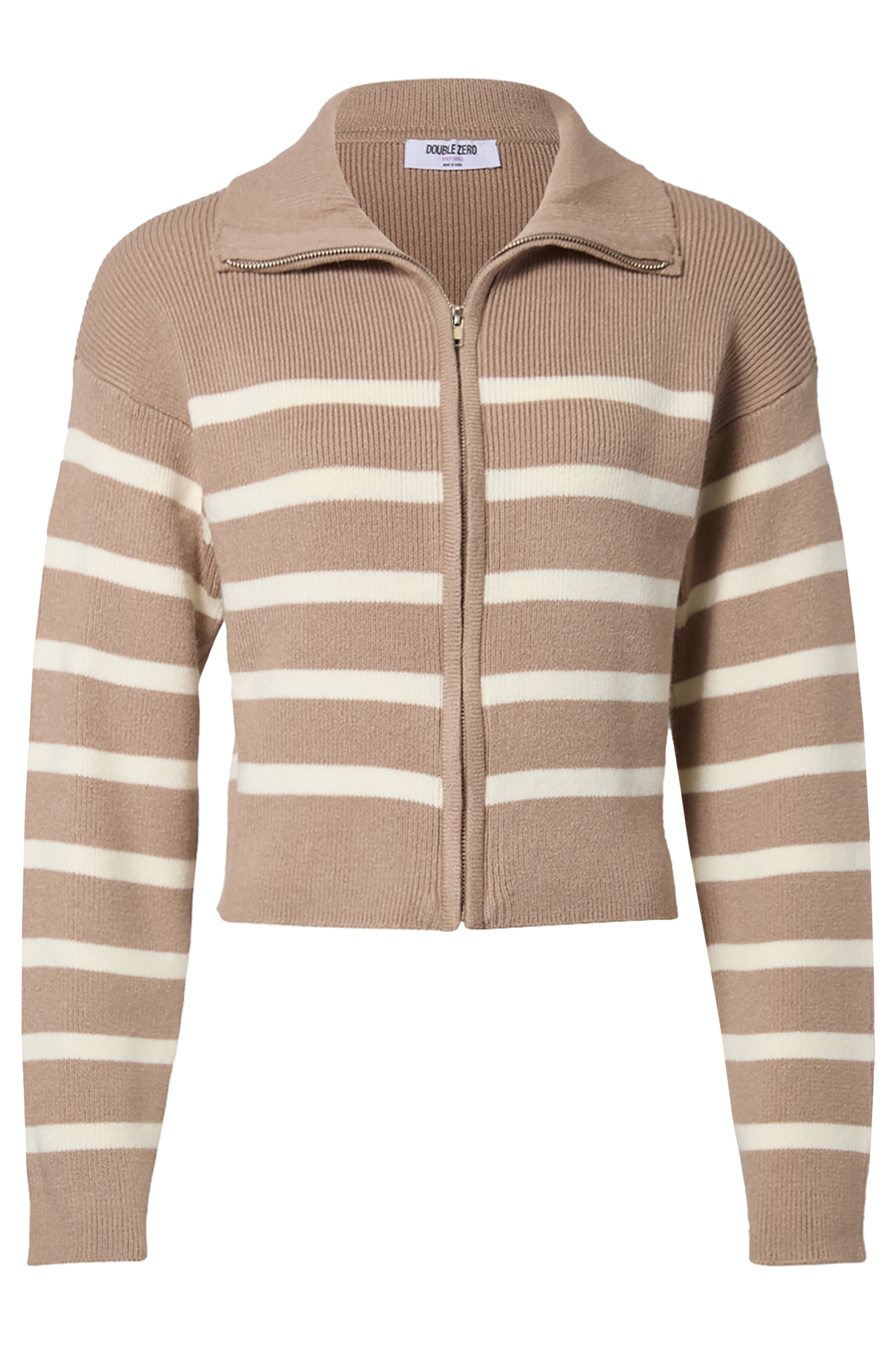 Striped Zip Up Cardigan in Taupe Multi | DAILYLOOK