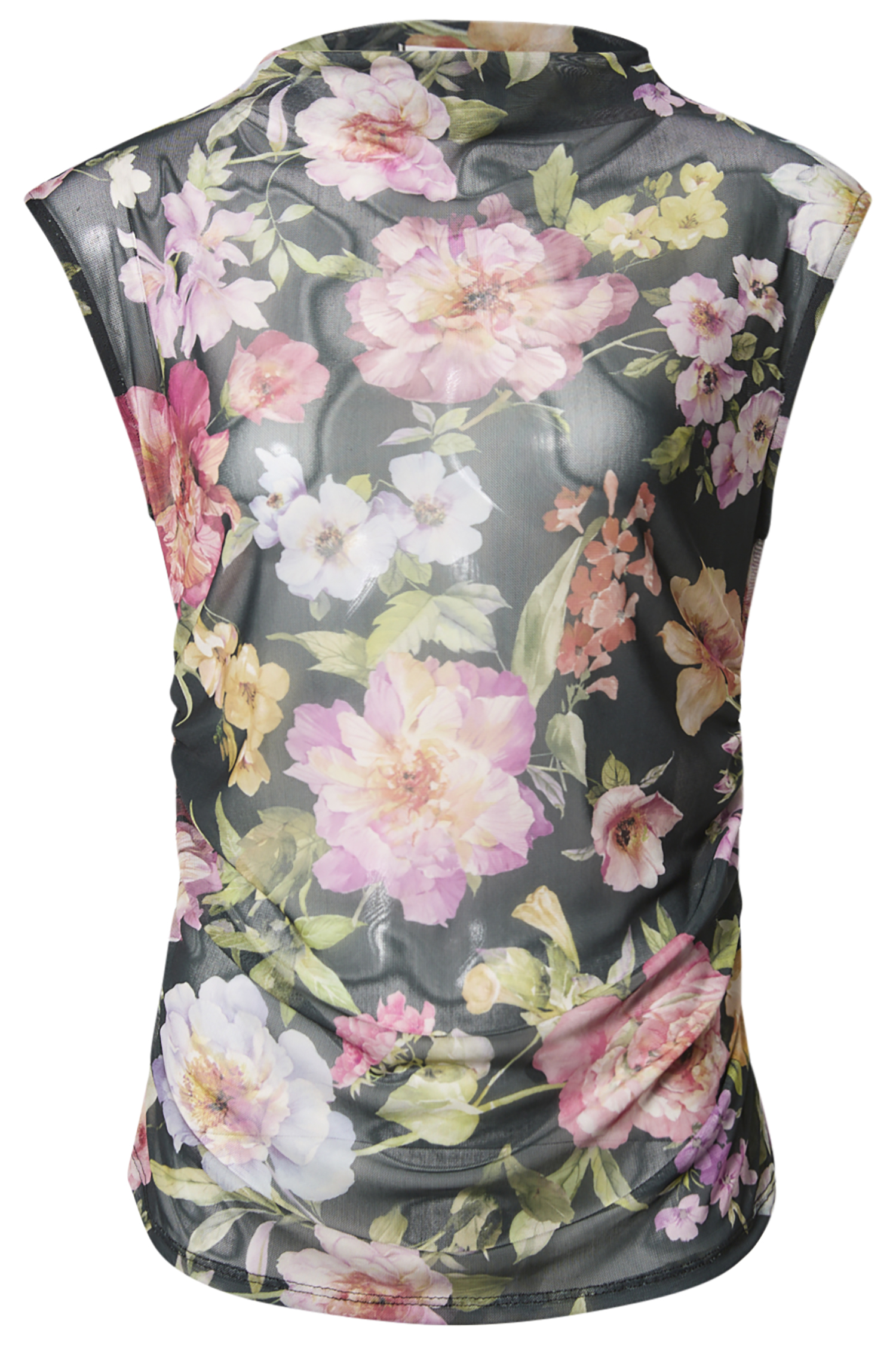 Sleeveless Mesh Print Top