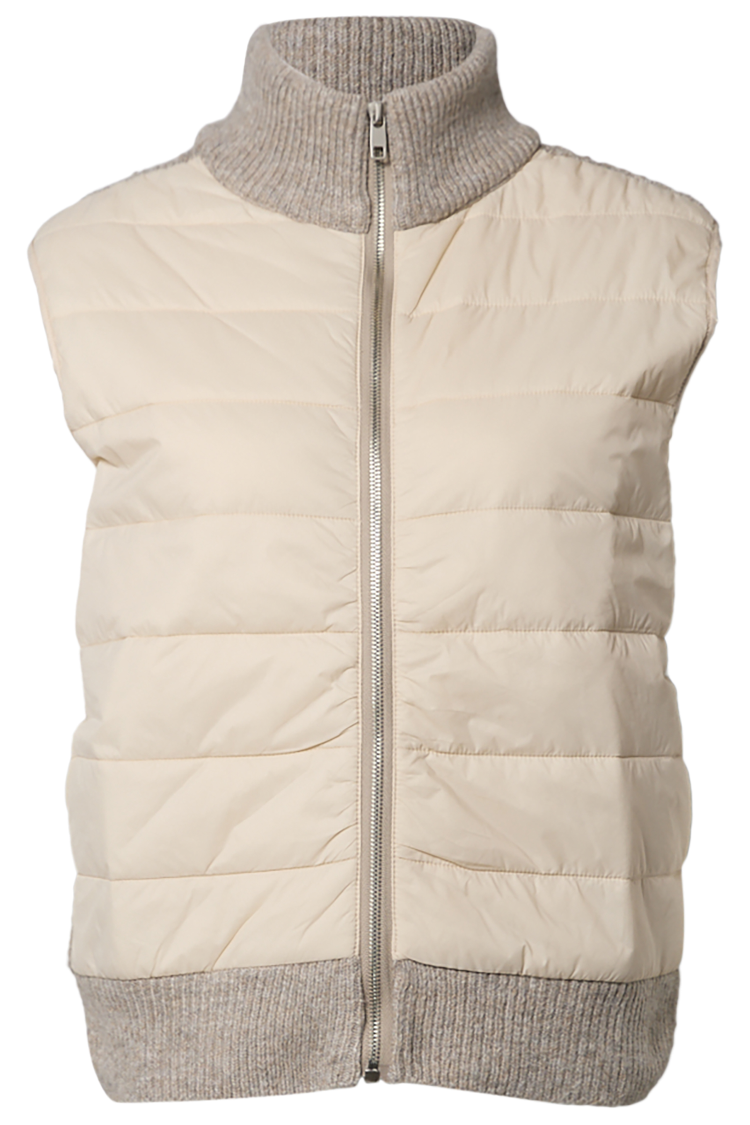 Puffer Vest with Knit Contrast