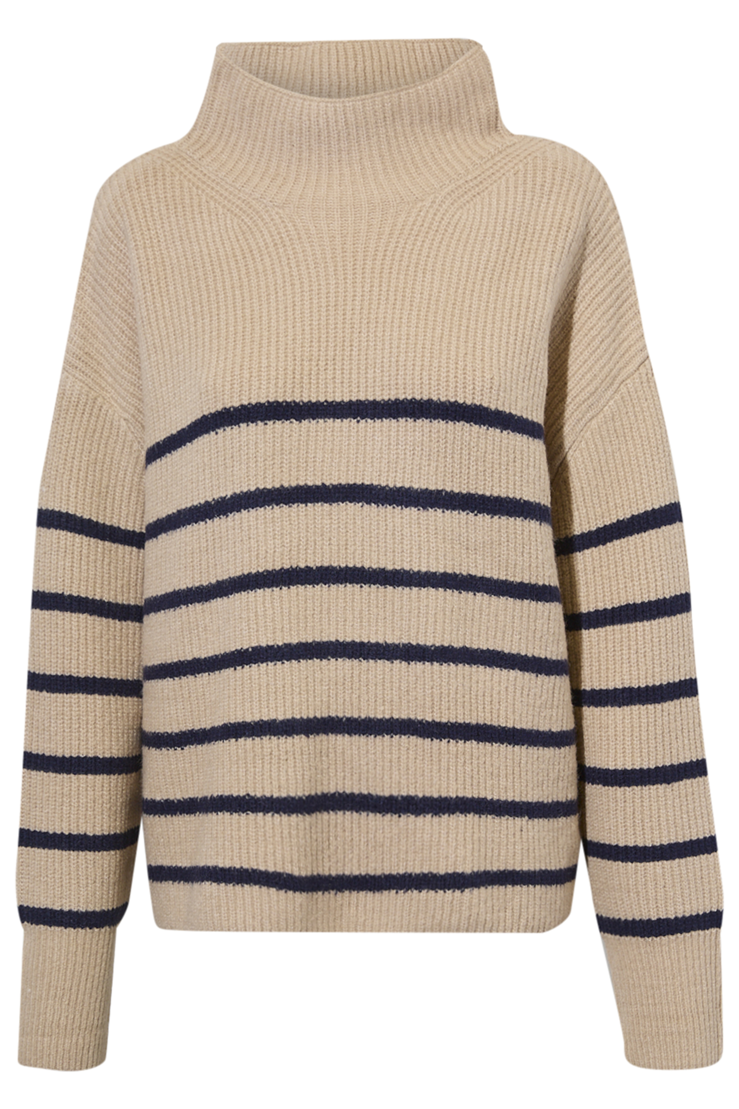 Fluffy High Neck Striped Hem Sweater