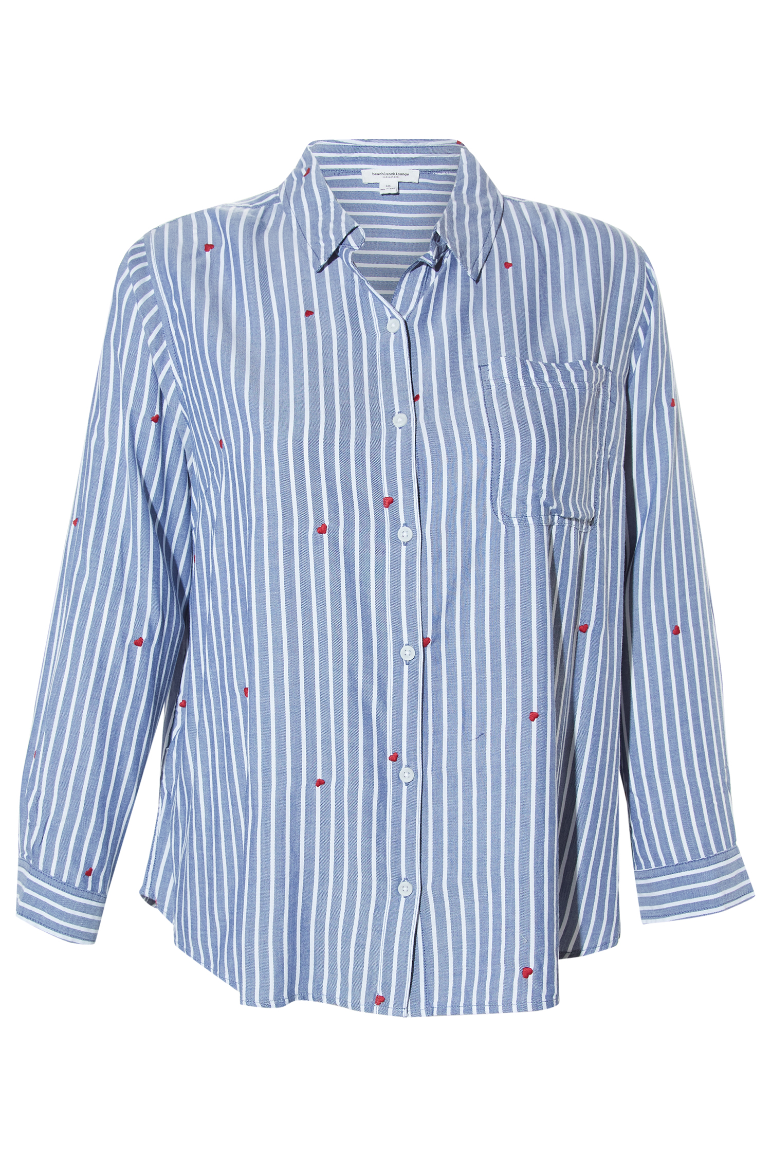 Beach Lunch Lounge Embroidered Heart Button Up