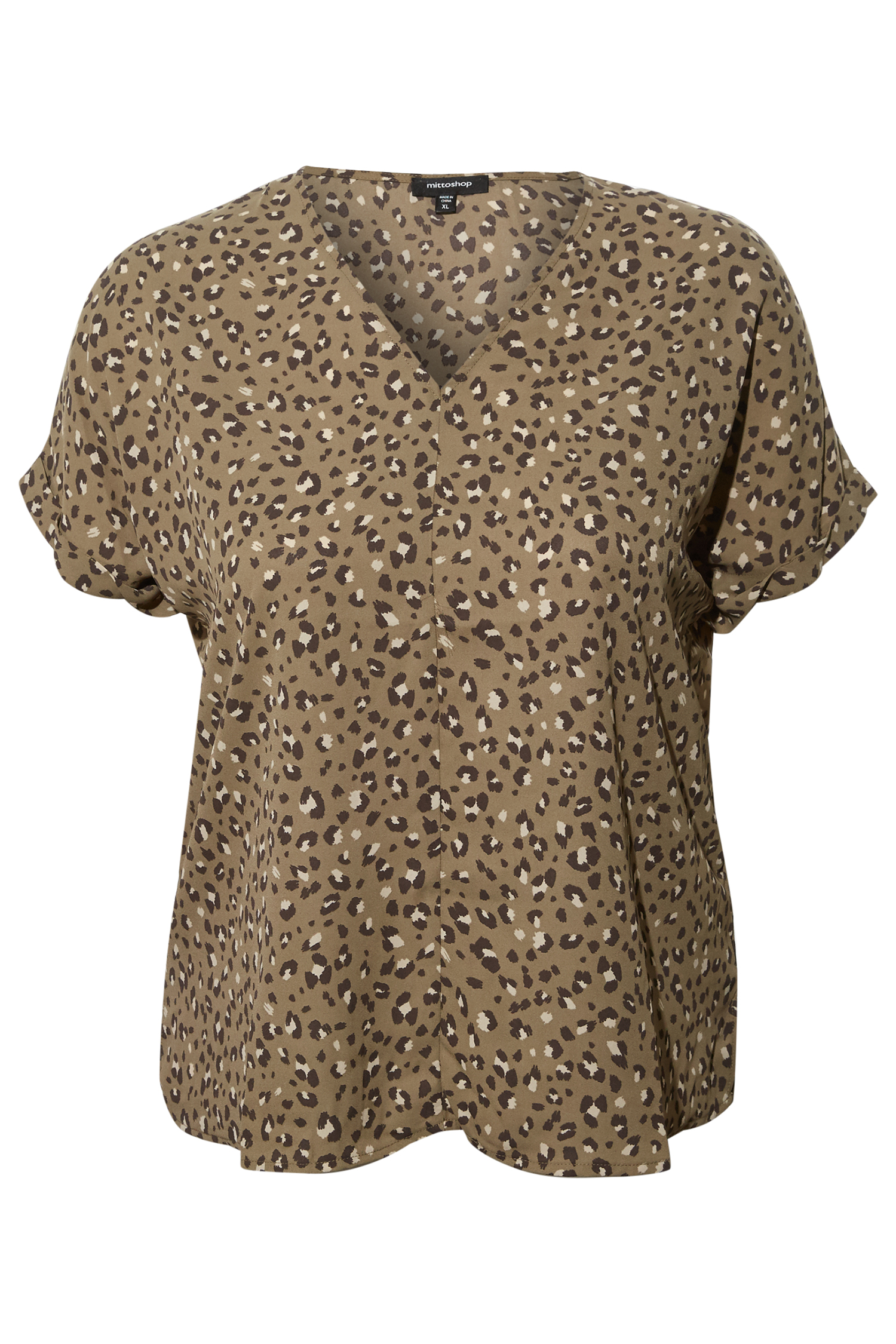 V Neck Cuffed Short Sleeve