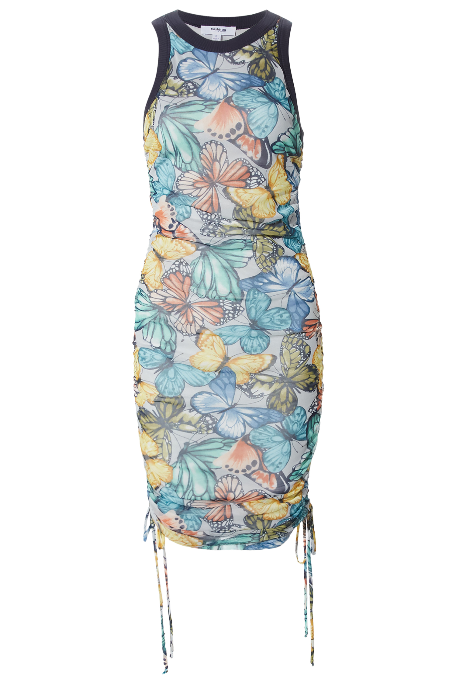 Shirred Mesh Mini Dress
