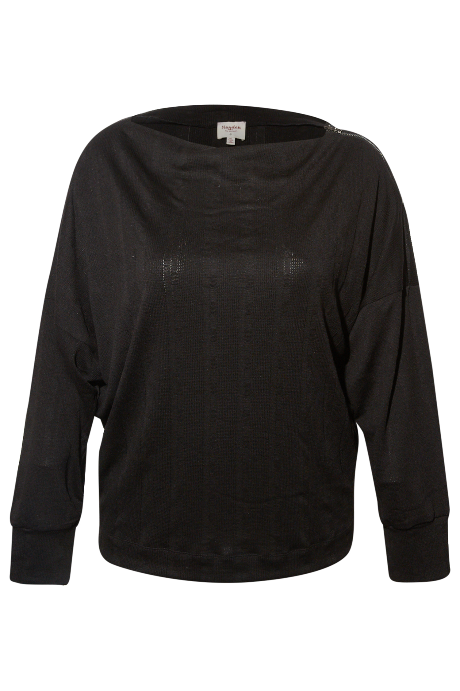 Textured Zipper Detail Long Sleeve Top