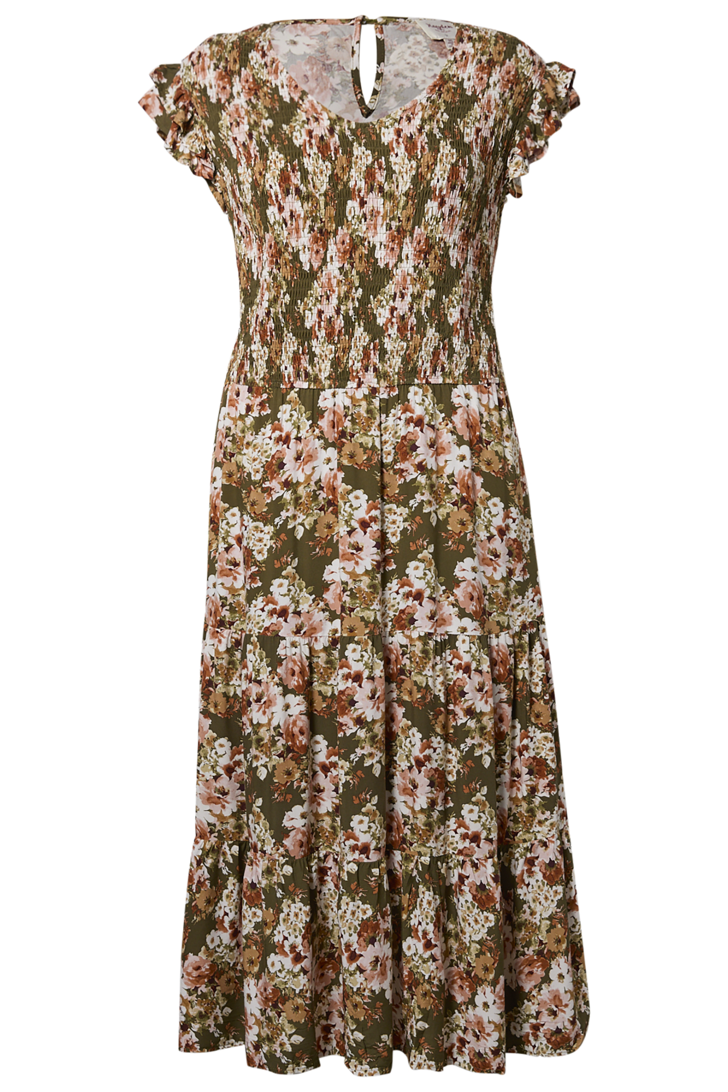 Smocked Floral Print Maxi Dress