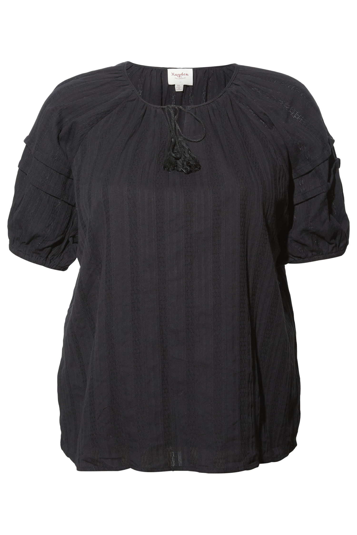 Pleated Sleeve Crochet Textured Top