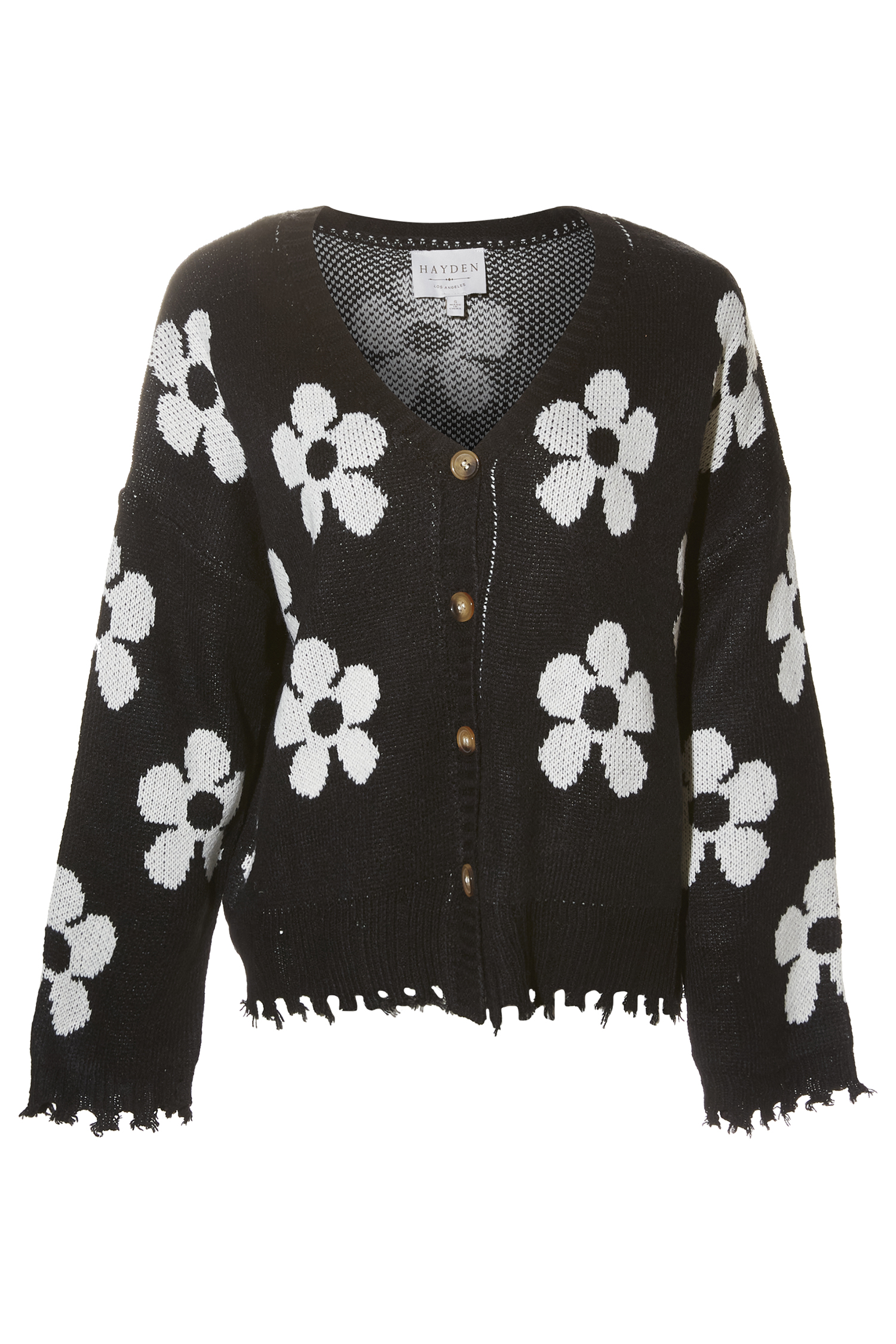 Distressed Floral Patterned Cardigan