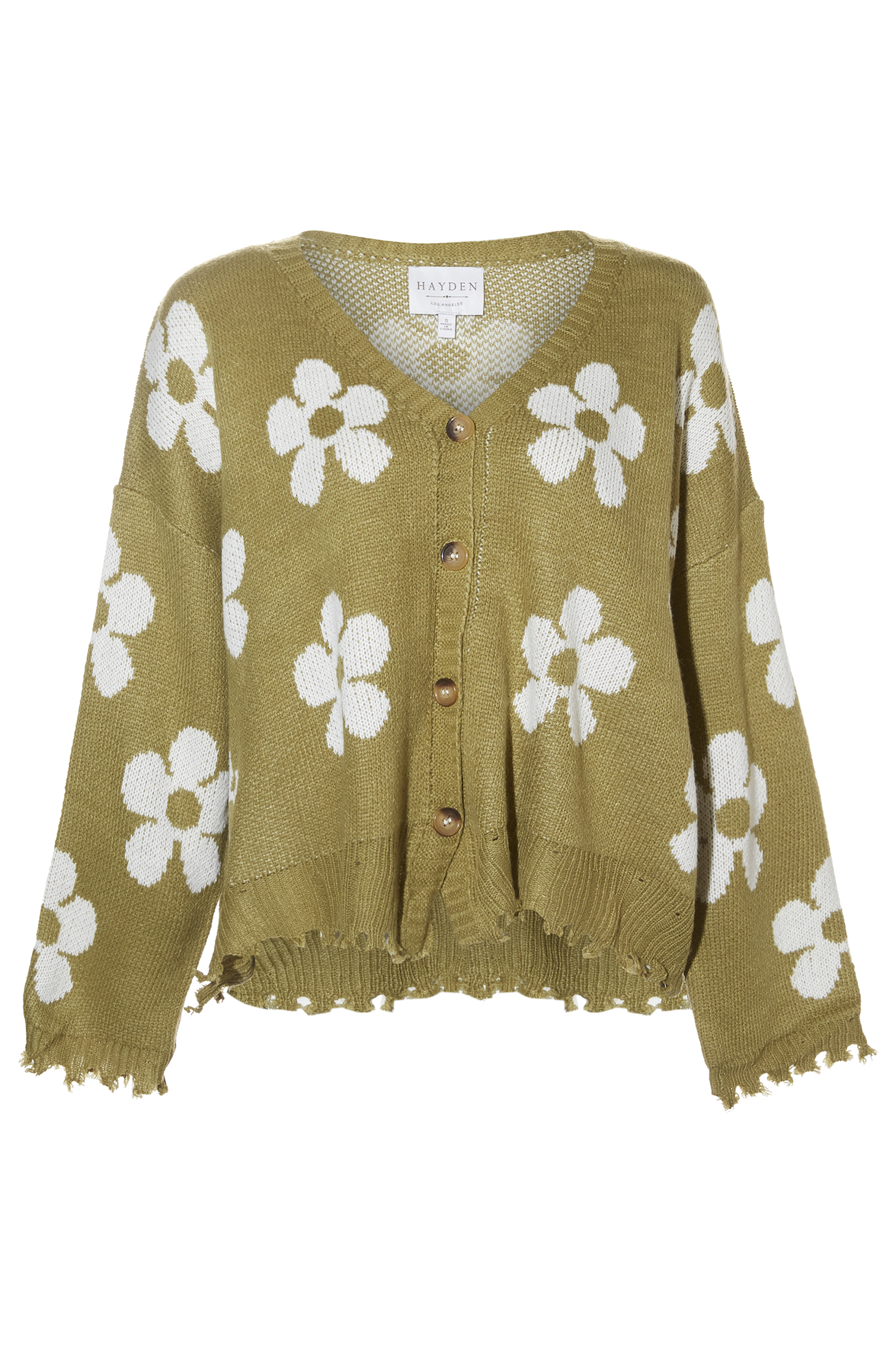 Distressed Floral Patterned Cardigan