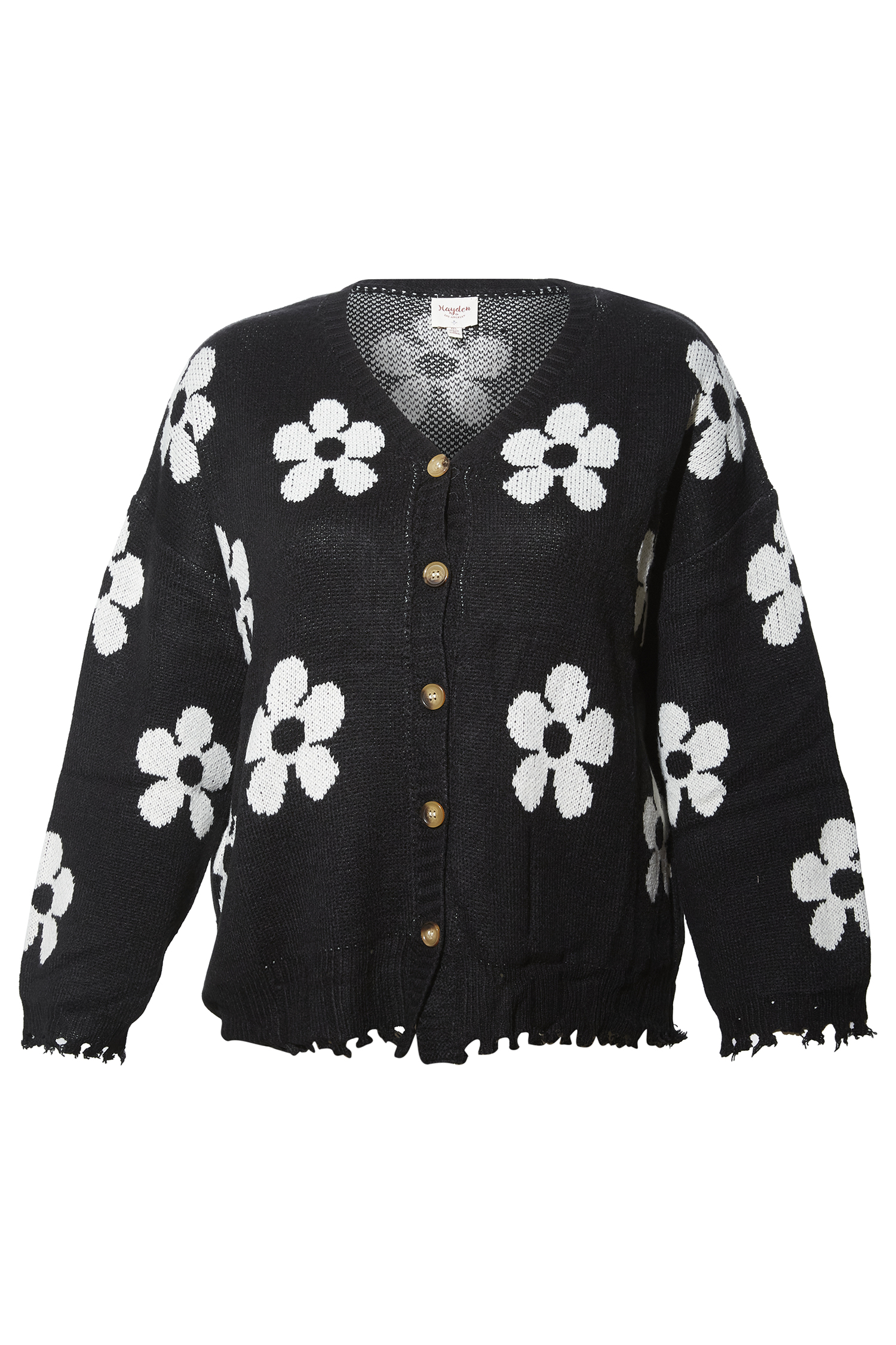 Distressed Floral Patterned Cardigan