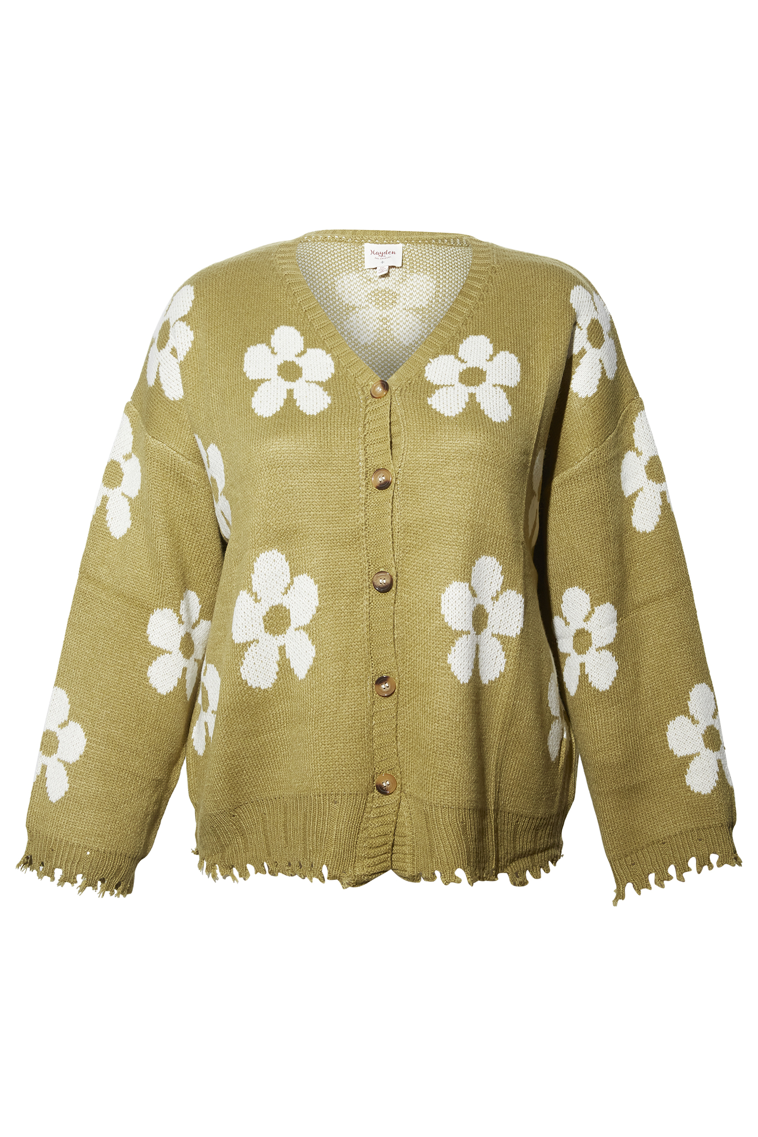 Distressed Floral Patterned Cardigan