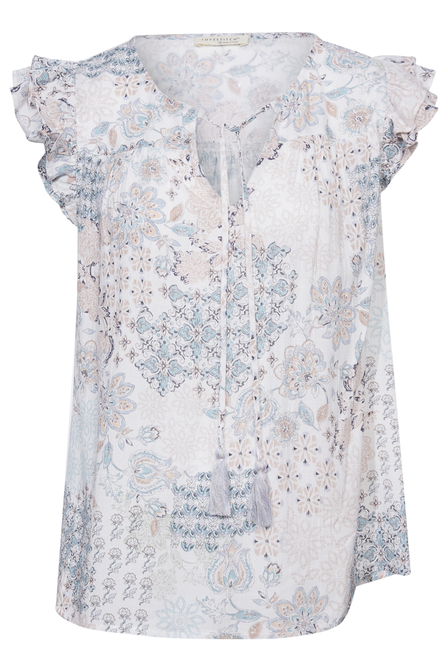 Printed Split Neck Top