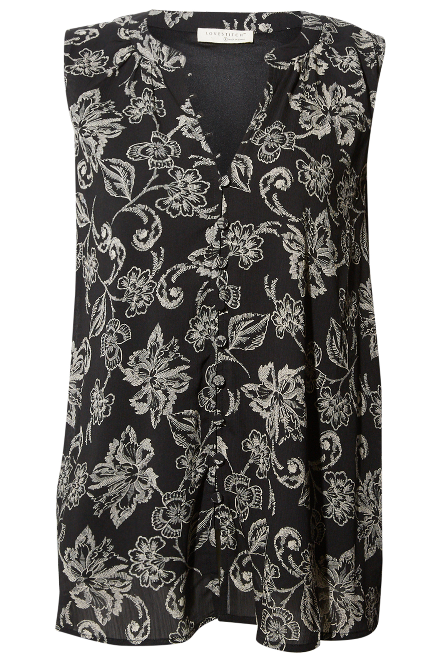 Black Floral Button Front Tank