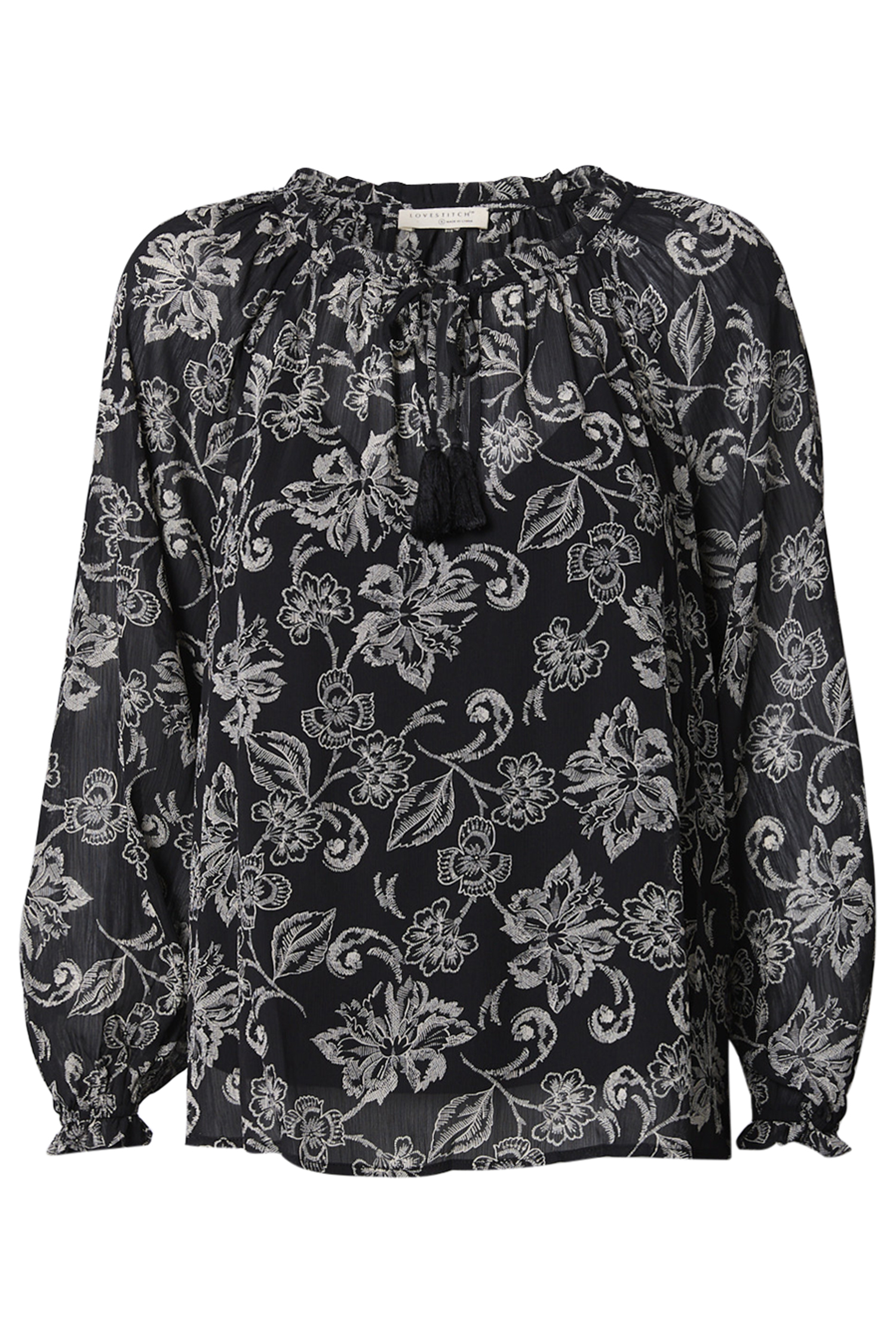 Floral Print V-Neck with Tie Blouse