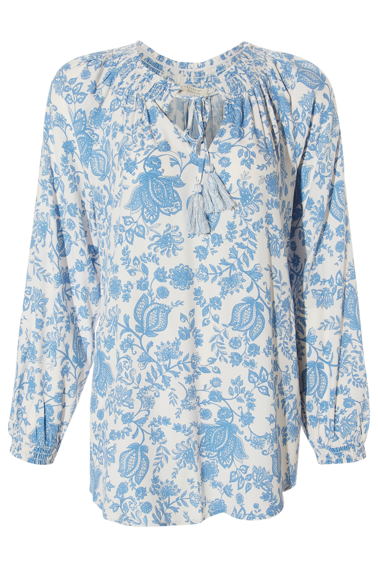 Smocked Neck Peasant Blouse