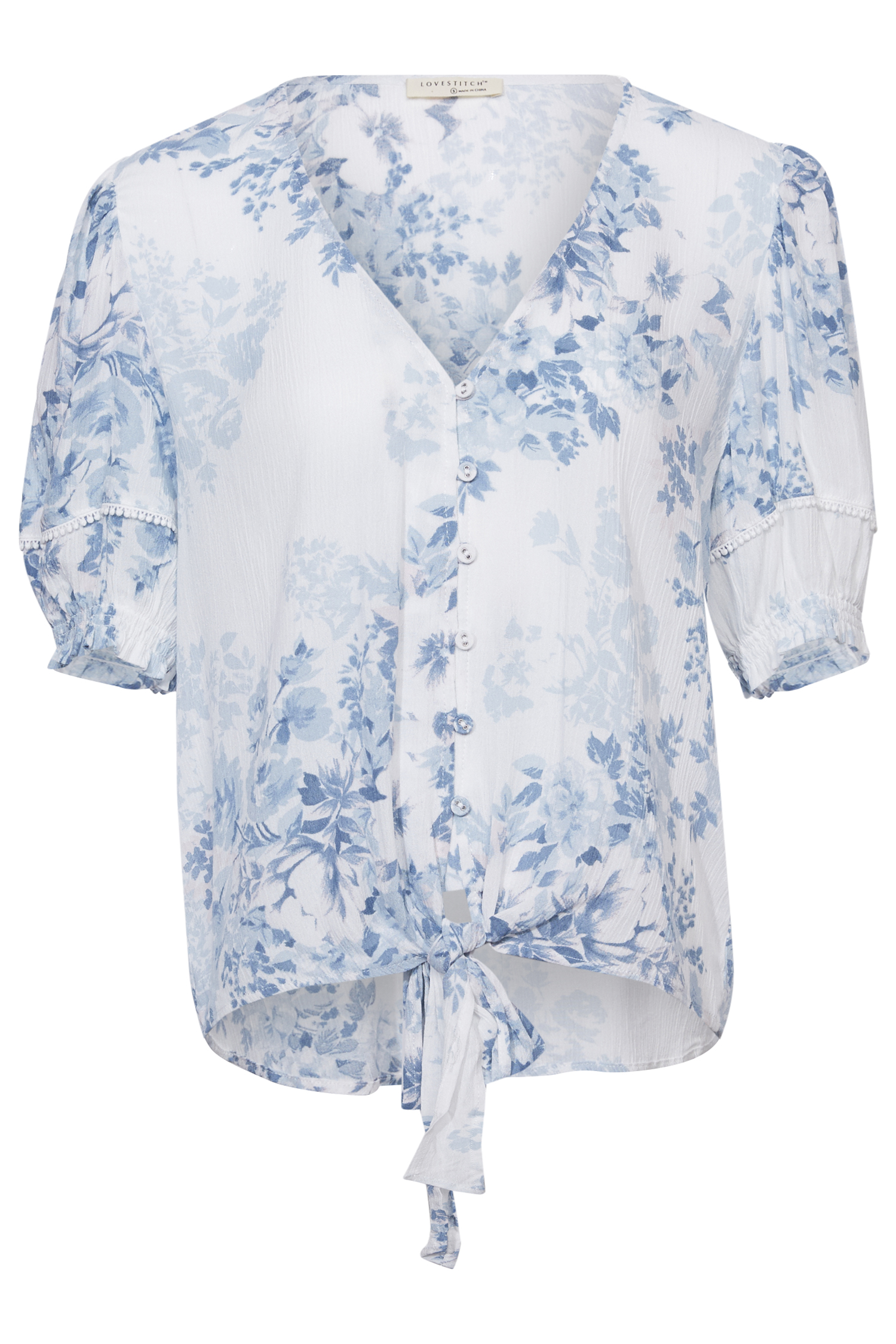 Puff Sleeve Front Knot Tie Top