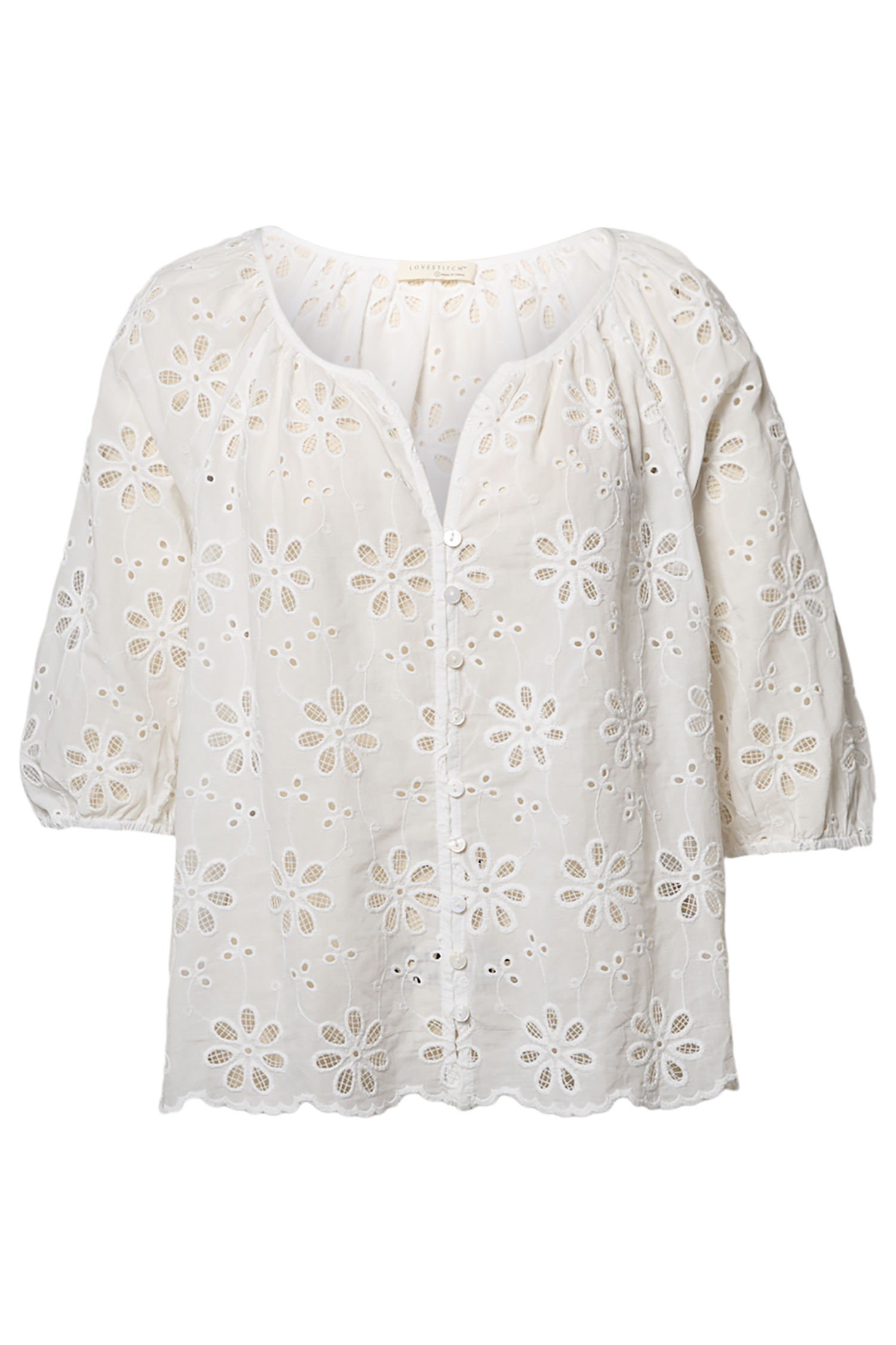 Button Front Floral Embroidered Top