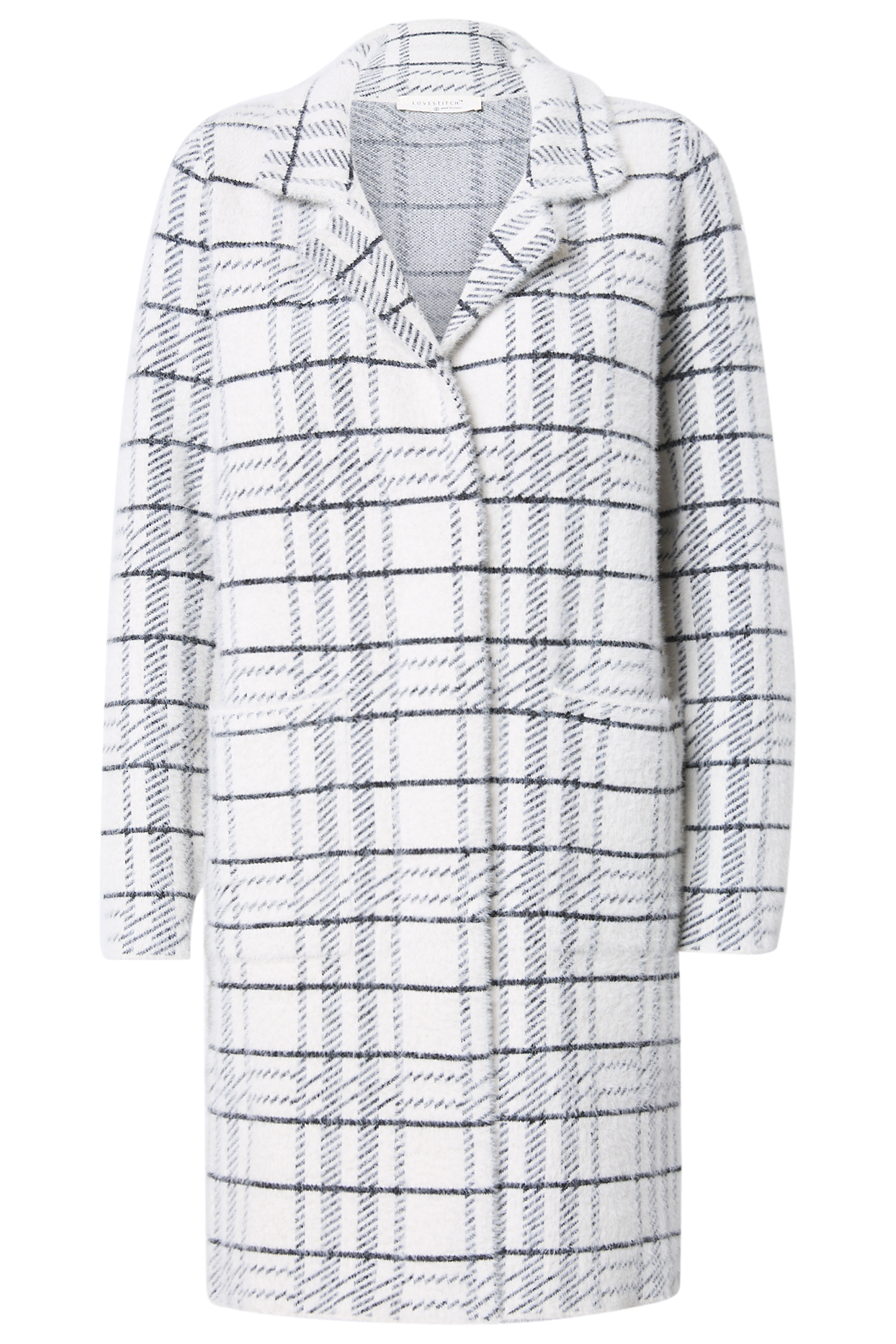 Plaid Notched Collar Coatigan