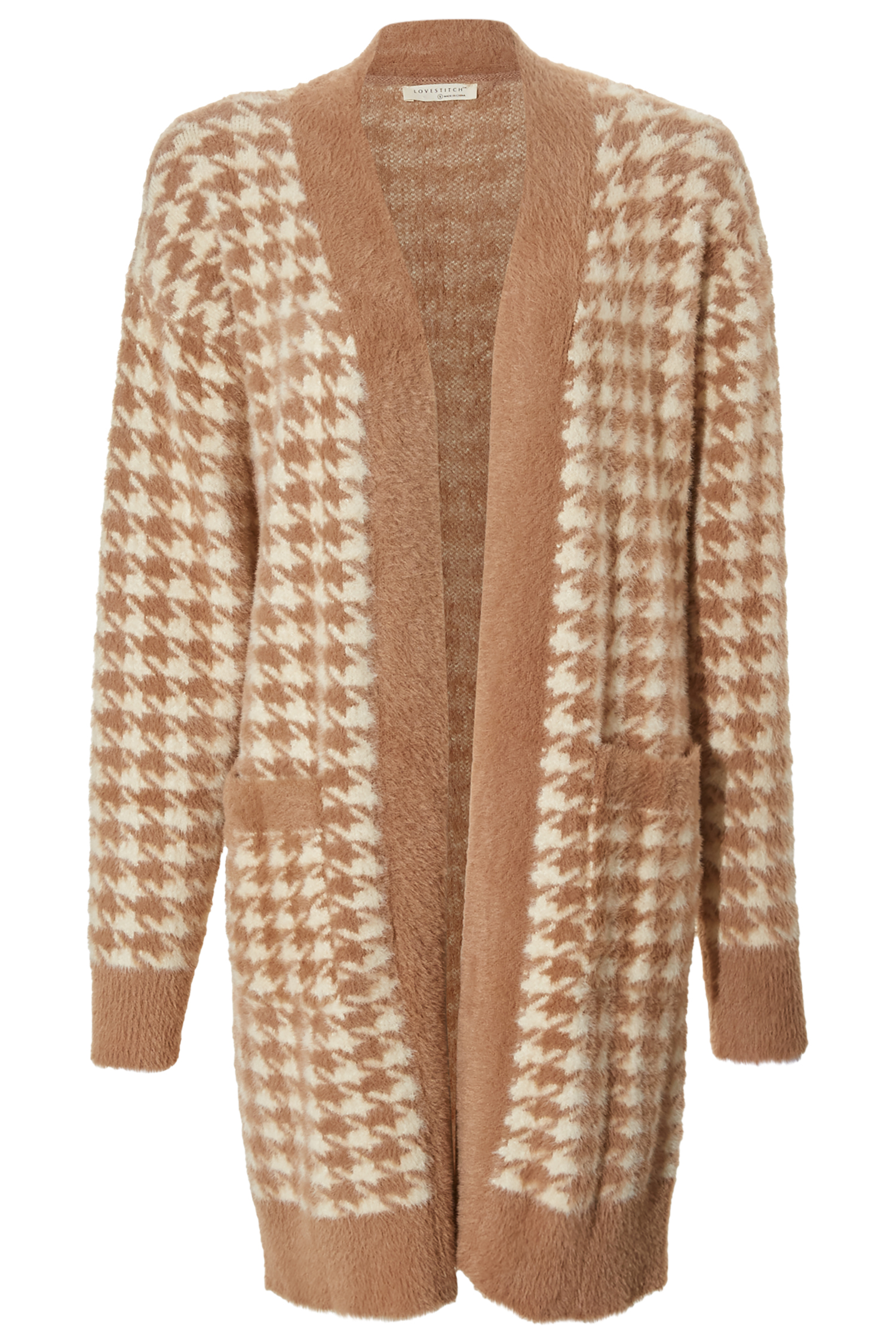 Fuzzy Houndstooth Long Sleeve Cardigan
