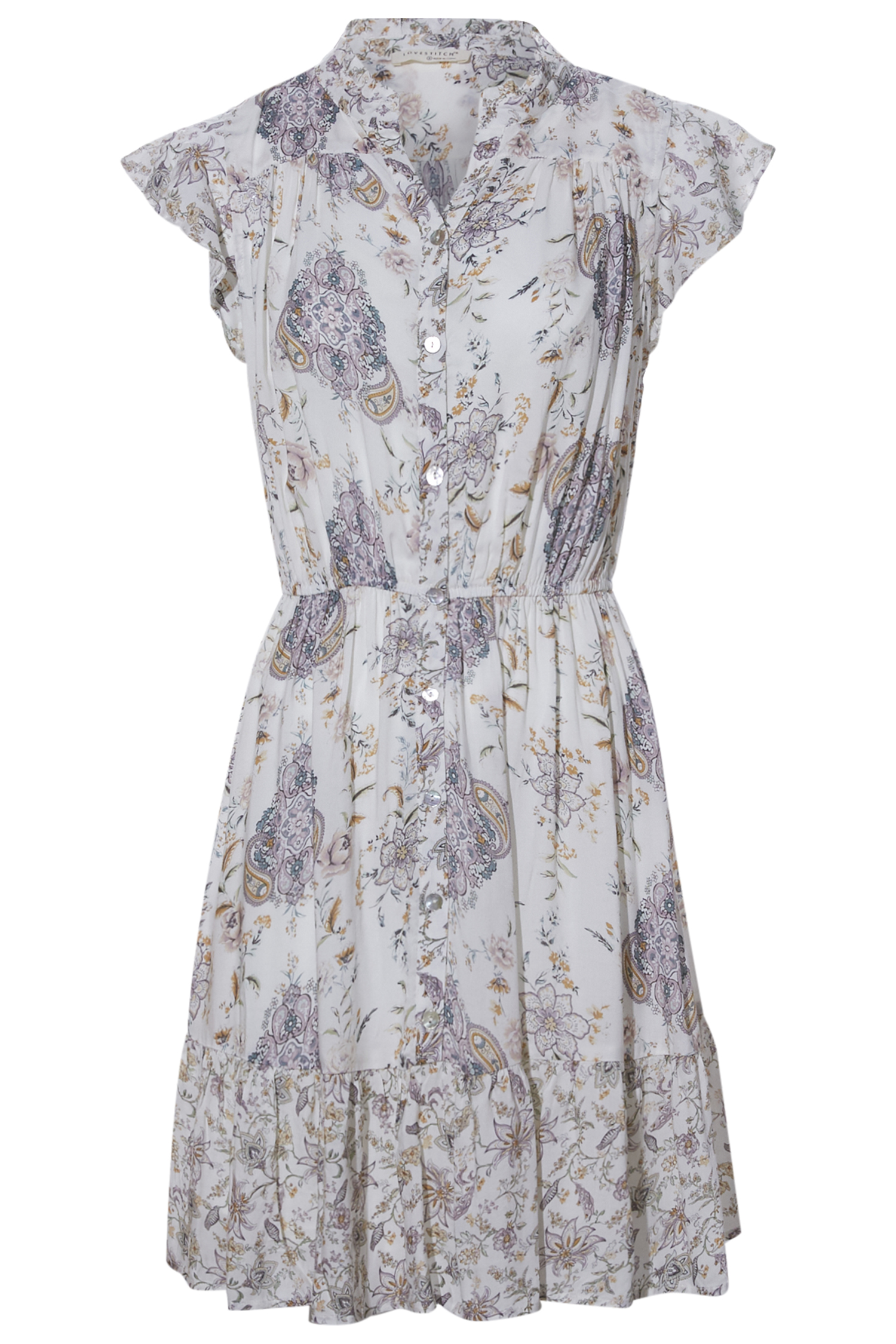 Floral Cap Sleeve Button Front Mini Dress