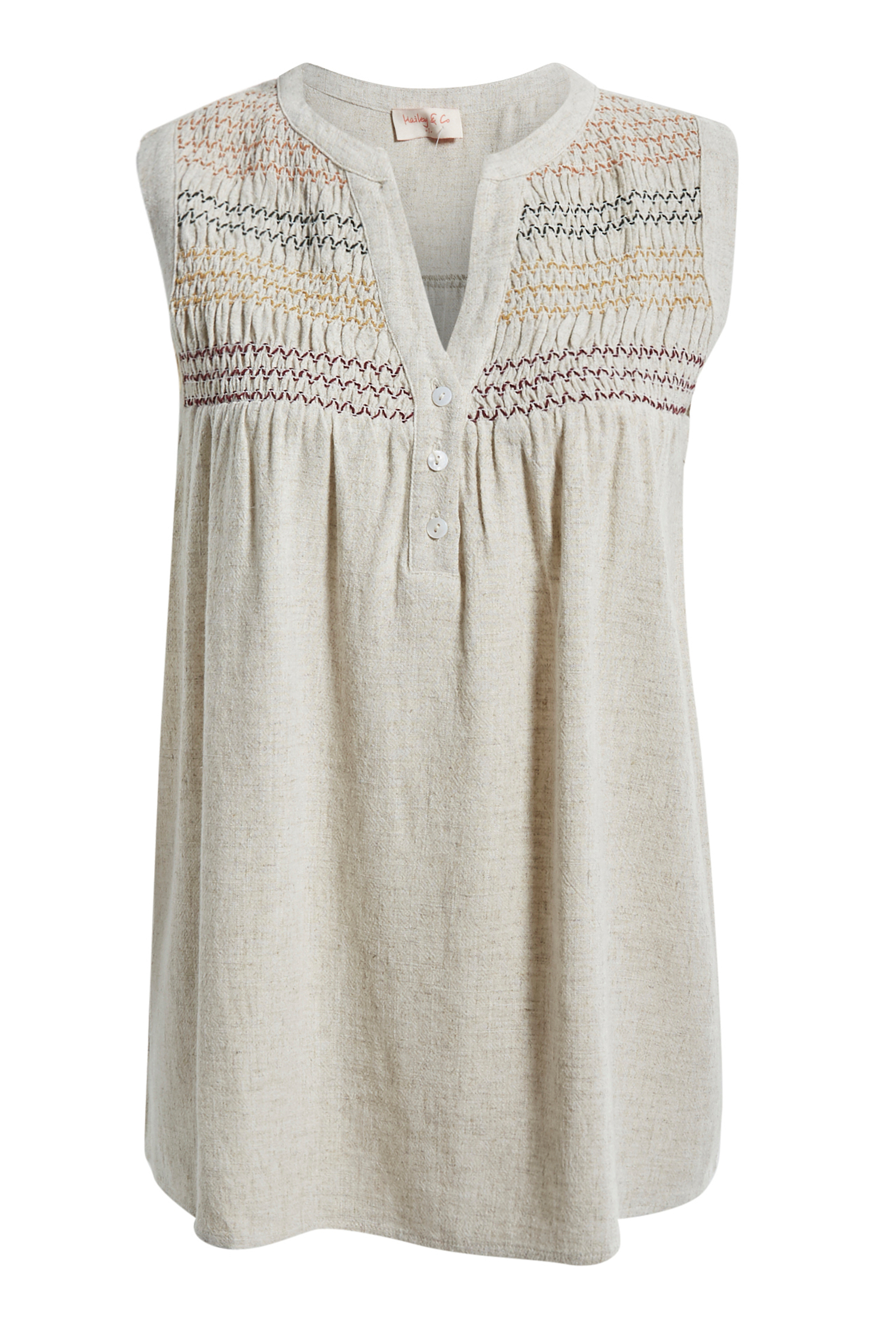 Smocked Split Neck Tank