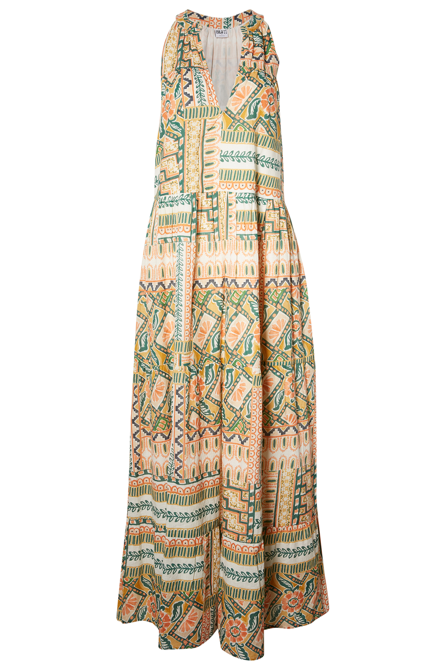 Geo Print Split Neck Maxi Dress