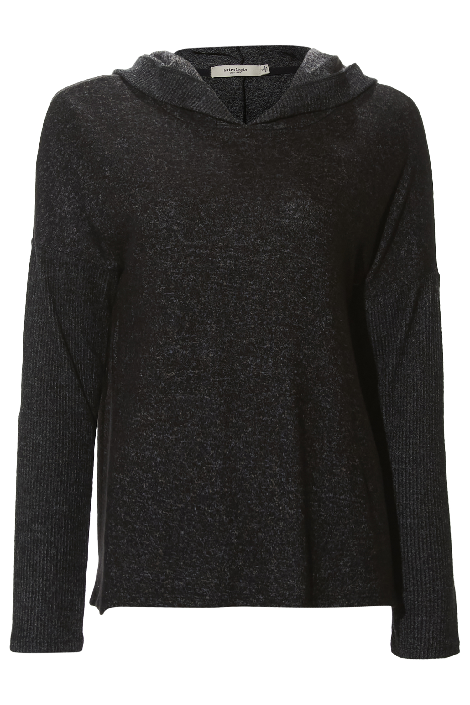 Ribbed Contrast Hooded Top
