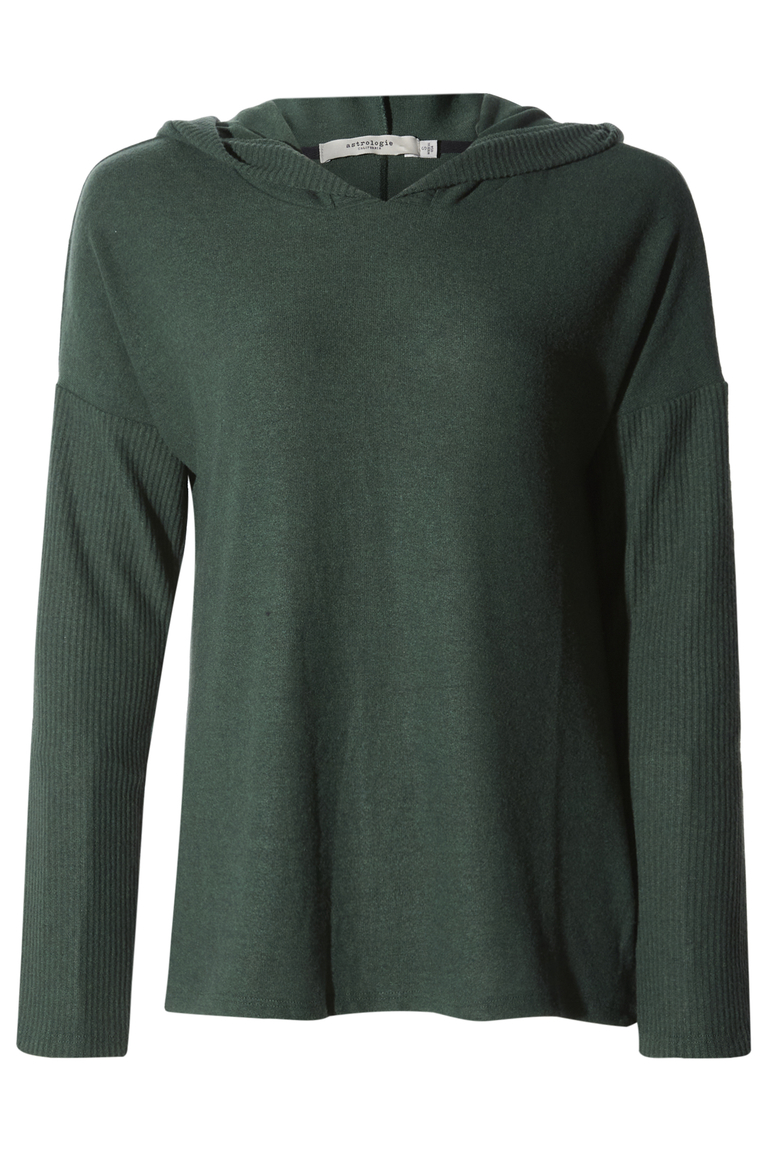 Ribbed Contrast Hooded Top