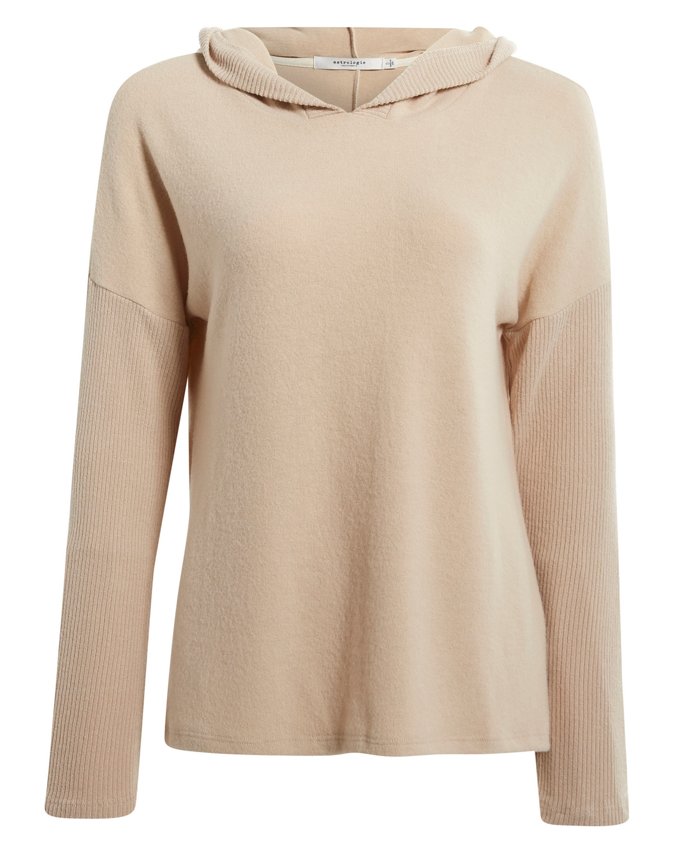 Ribbed Contrast Hooded Top