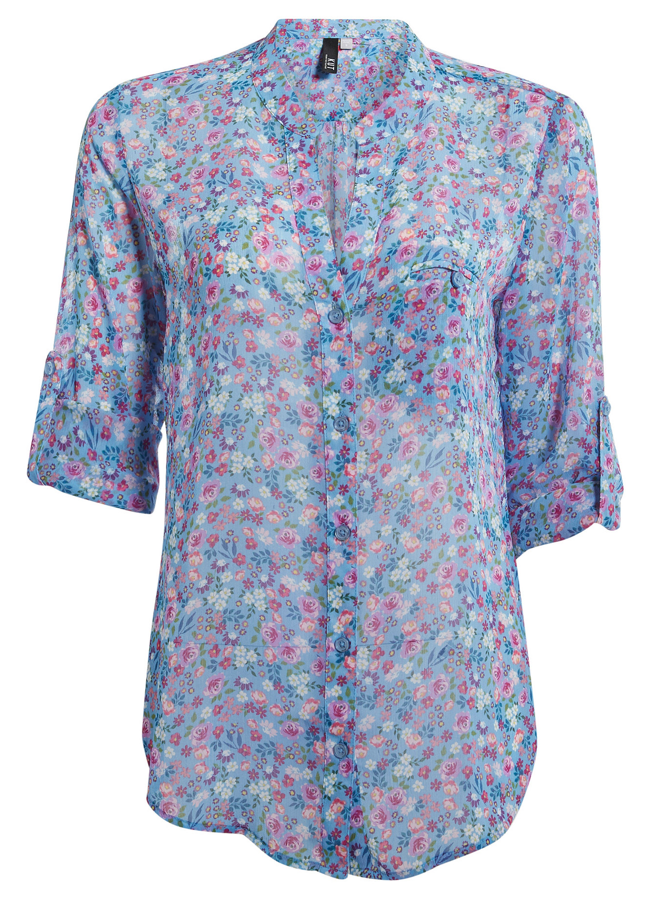 KUT from the Kloth Button Front Long Sleeve Sheer Blouse