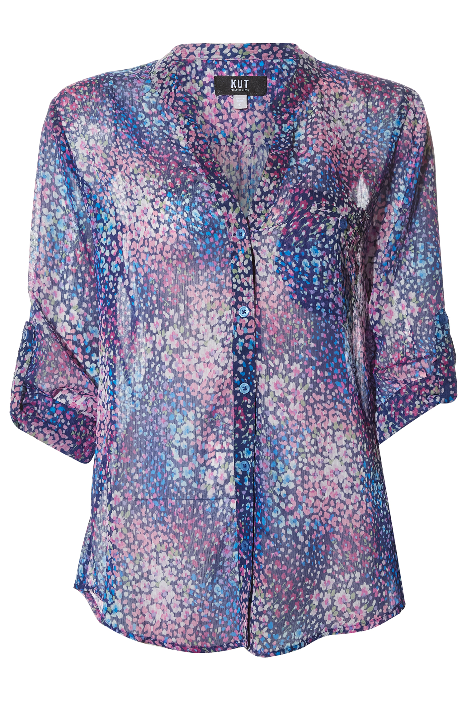 KUT from the Kloth Button Front Long Sleeve Sheer Blouse