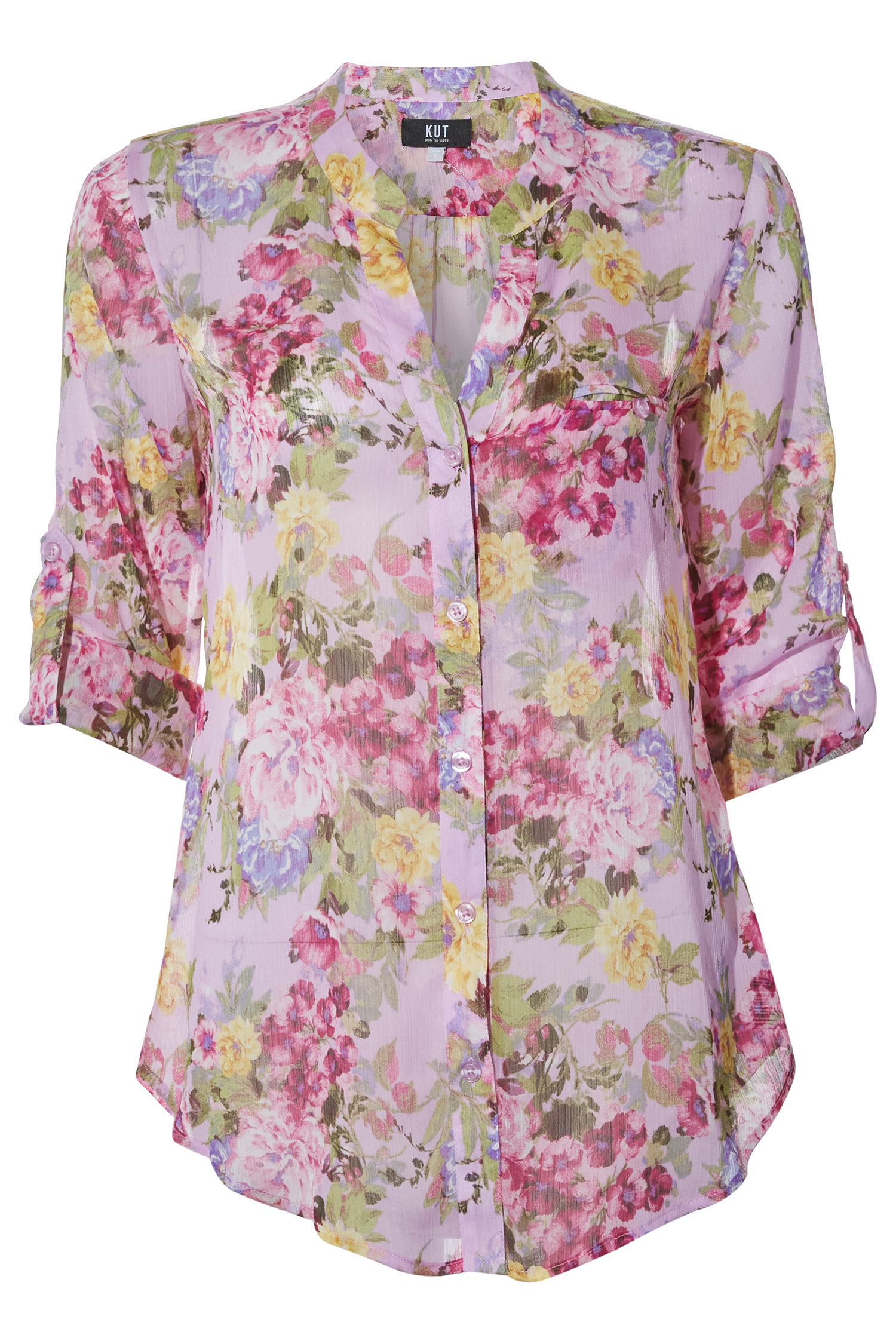 KUT from the Kloth Button Front Long Sleeve Sheer Blouse