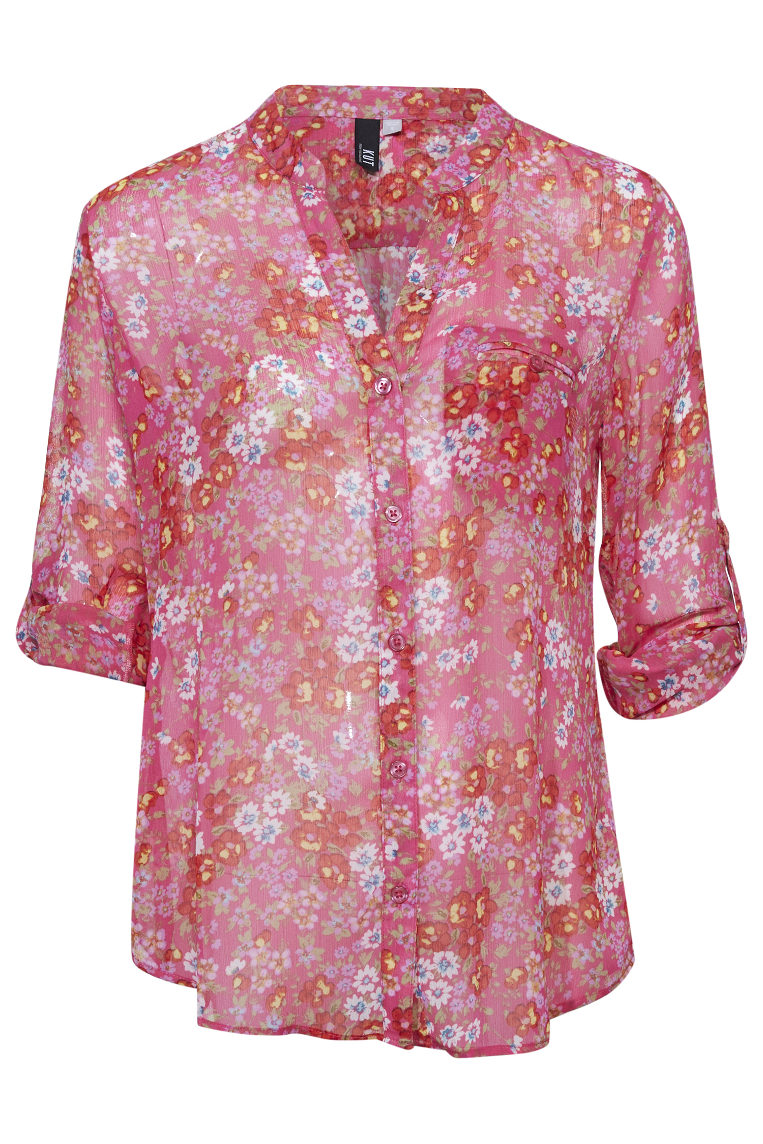 KUT from the Kloth Button Front Long Sleeve Sheer Blouse