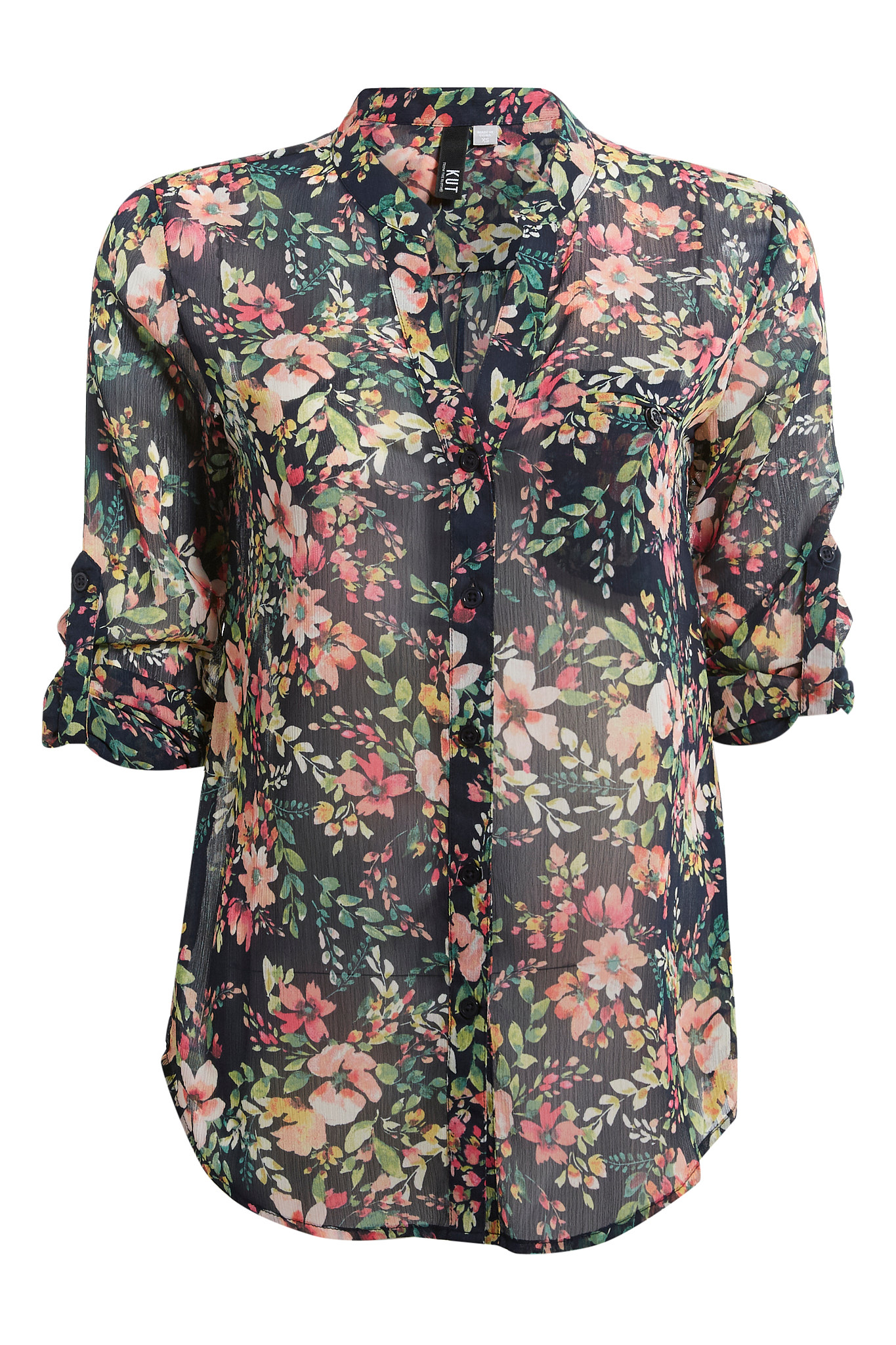 KUT from the Kloth Button Front Long Sleeve Sheer Blouse