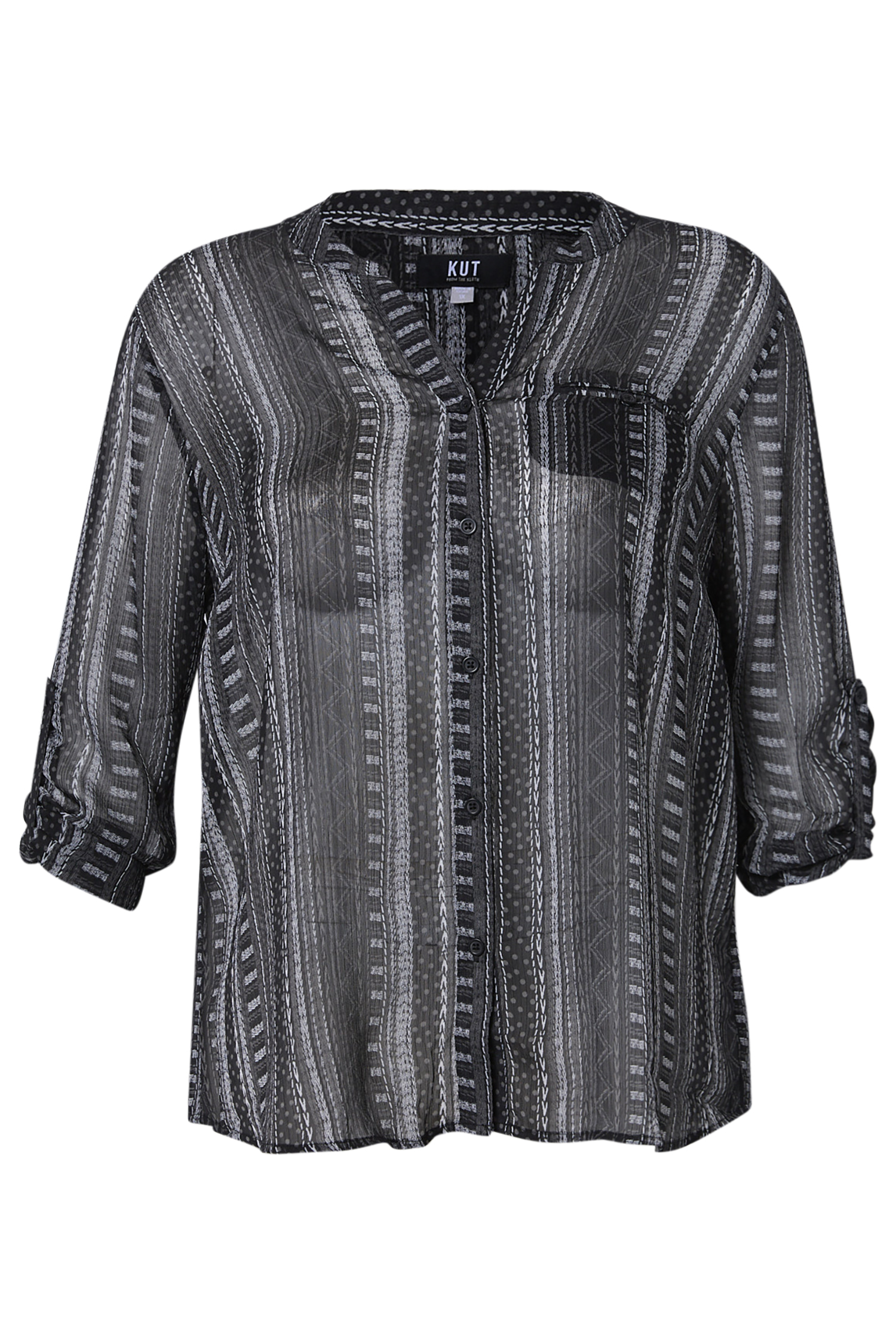 KUT from the Kloth Button Front Long Sleeve Sheer Blouse