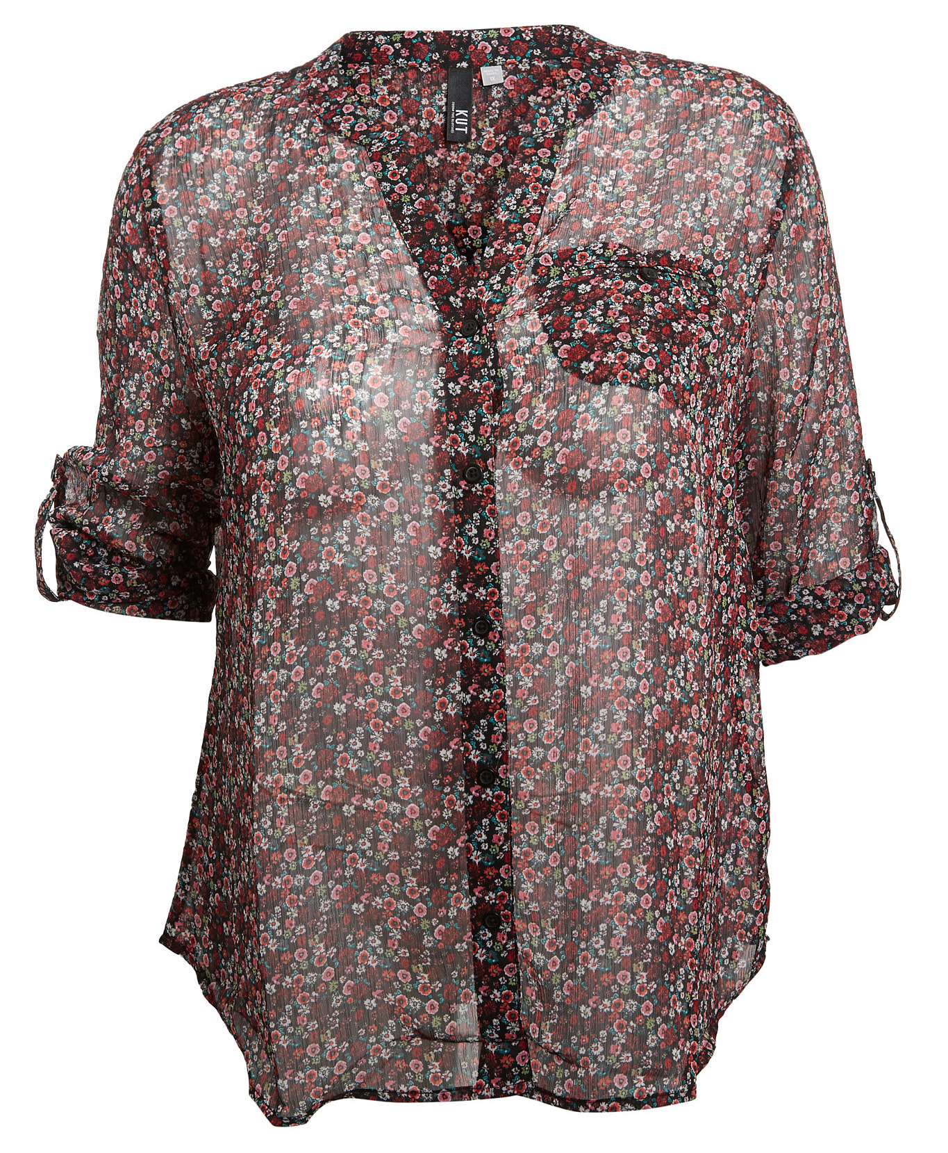 KUT from the Kloth Button Front Long Sleeve Sheer Blouse