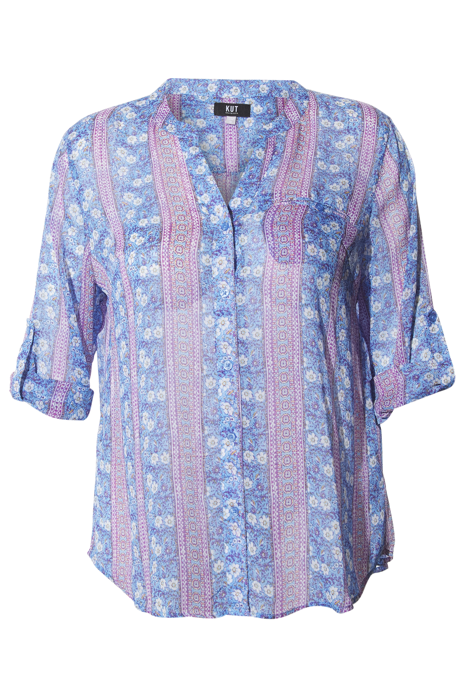 KUT from the Kloth Button Front Long Sleeve Sheer Blouse