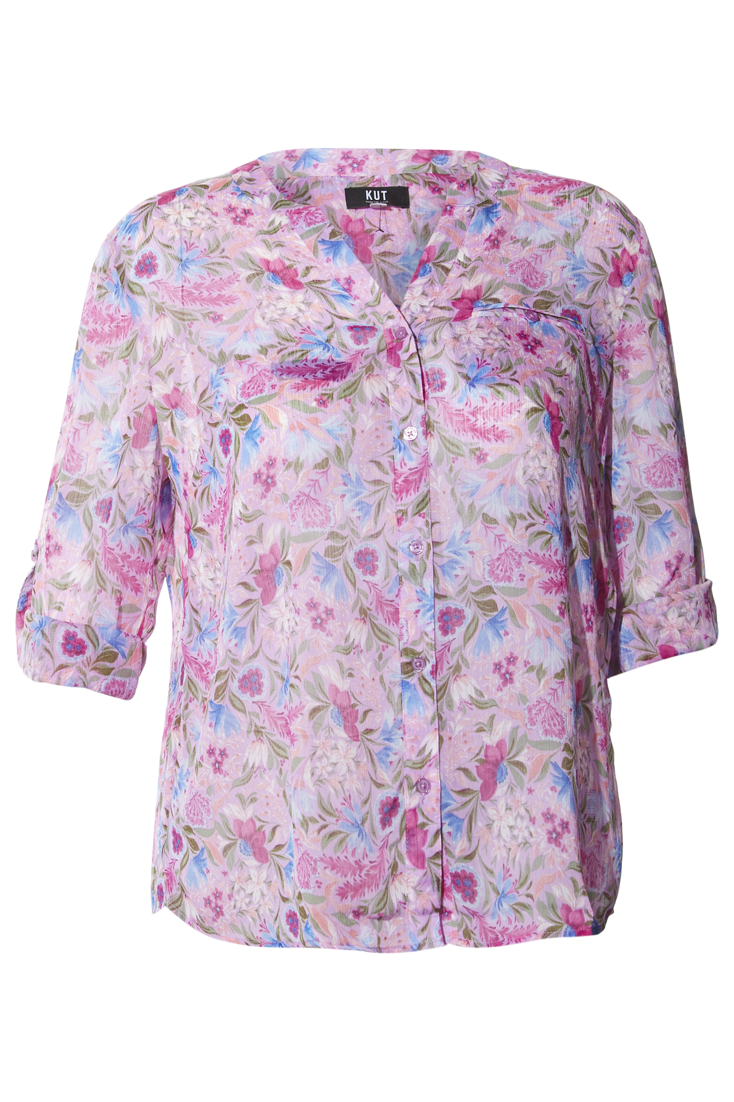 KUT from the Kloth Button Front Long Sleeve Sheer Blouse